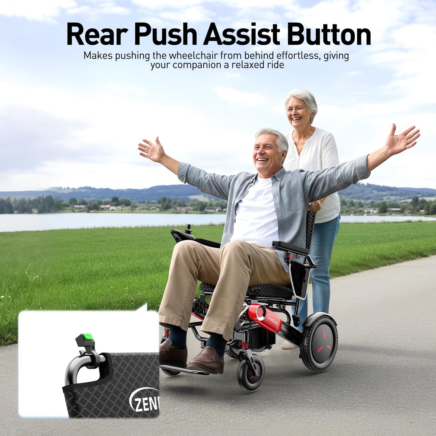 Electric Wheelchairs for Adults ZENBON, 30 Miles Cruise Range, Manual Foldable Powered Wheelchair, Intelligent Motorized Wheelchairs for Seniors, Portable All Terrain Electric Mobility Chair 632A
