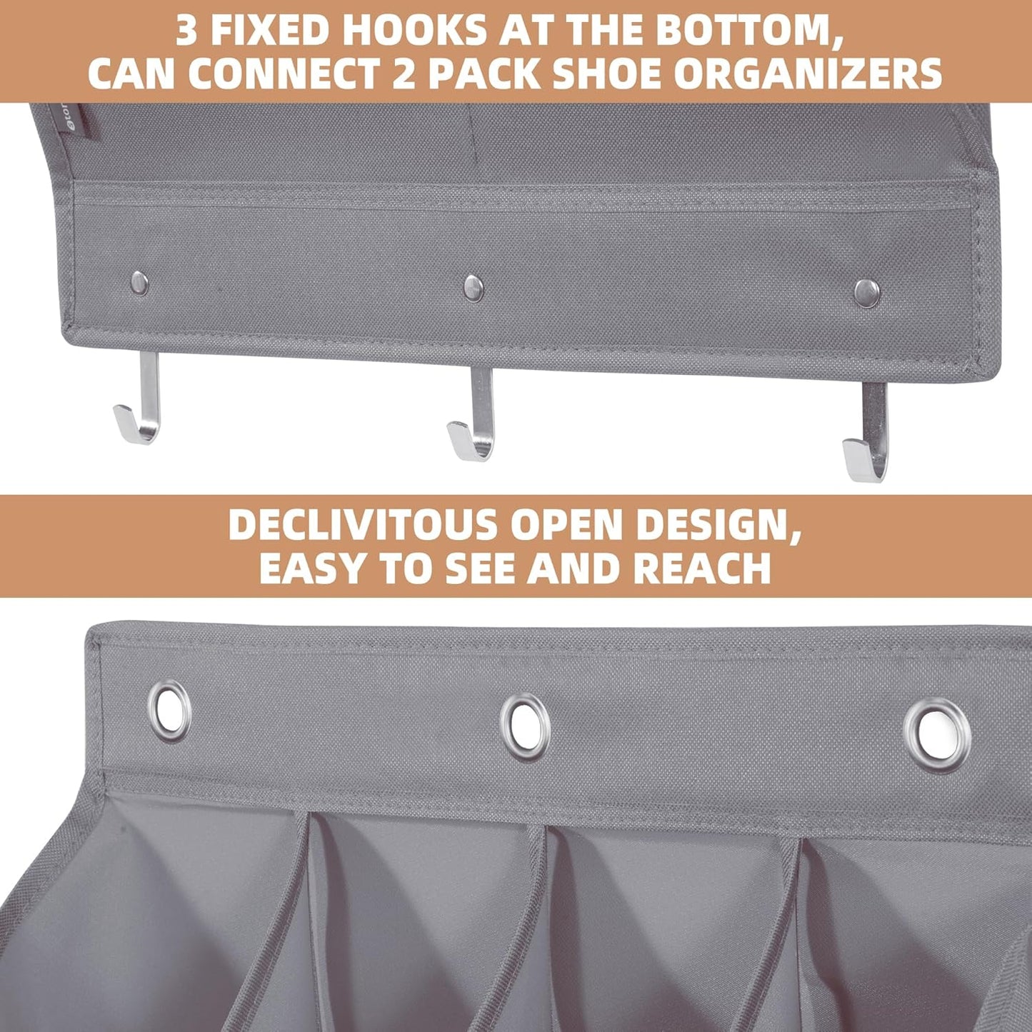 Storage Maniac Over Door Shoe Organizer - 12 Large Pockets for Efficient Closet Storage | Grey