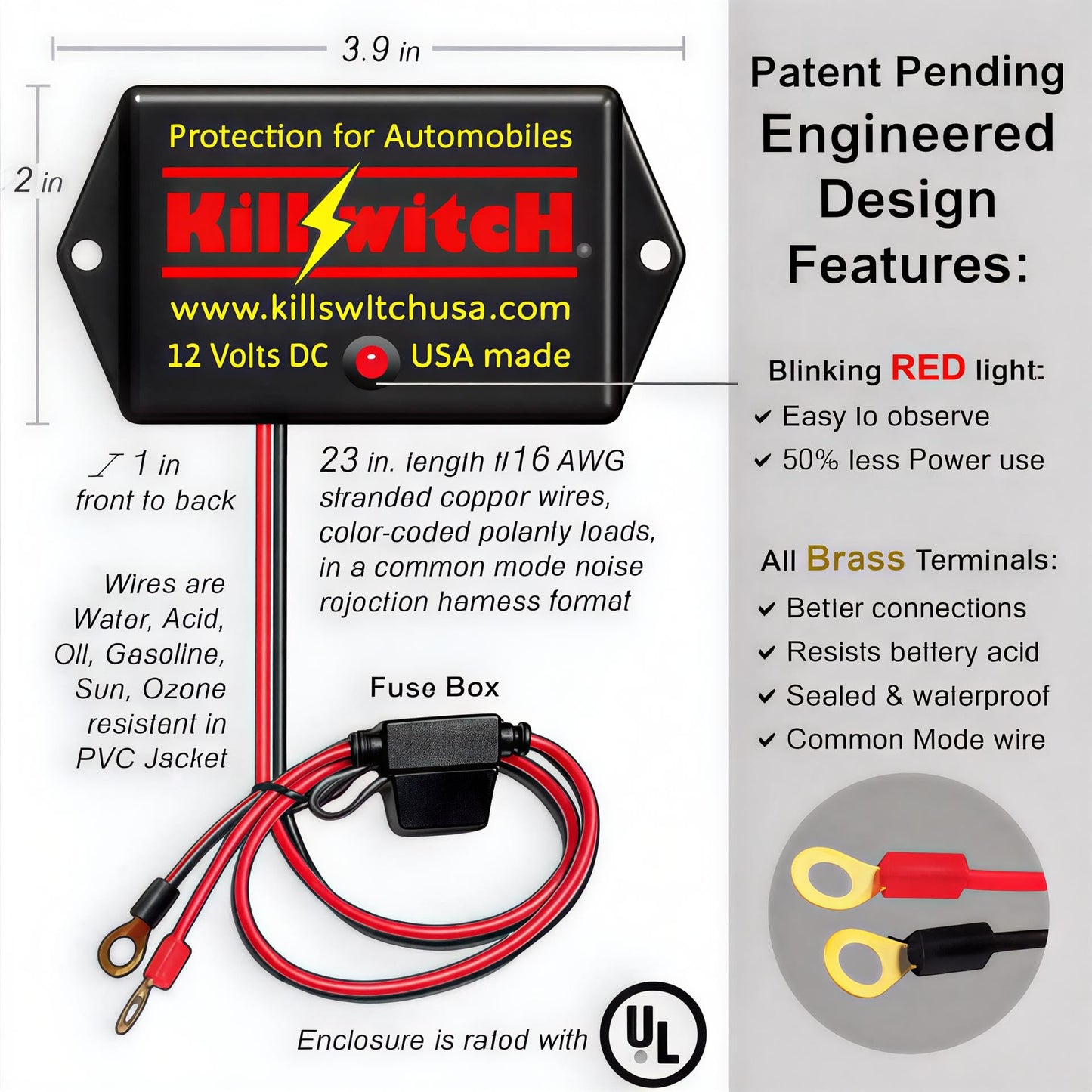 Killswitch EMP Shield for Vehicles (12V DC) – Military-Grade Lightning, CME & Solar Flare Protection – Easy 2-Wire Install for Cars, Trucks, Boats & Motorcycles – Made in USA (Tested & Certified)