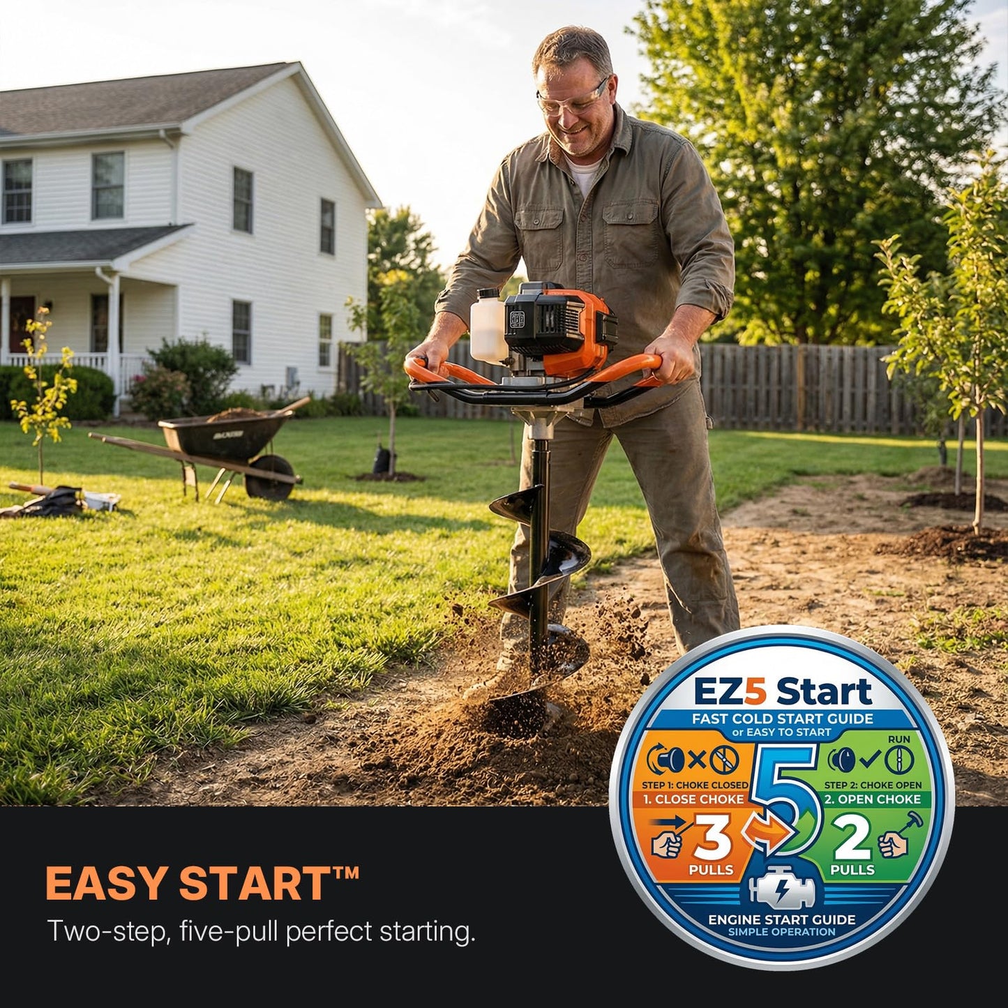 WORKIT 43CC Post Hole Digger, Auger Post Hole Digger Easy Start, 2-Cycle Xtreme Engine, Gas Powered Earth Auger with 8" Auger Drill Bit, 20" Extension Rods, EPA Certification, for Farmland, Garden