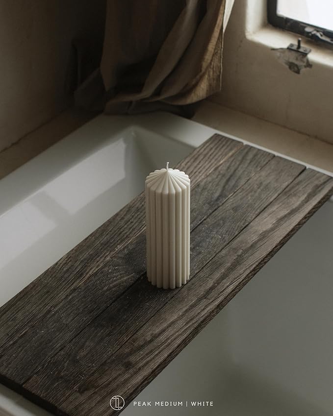 LAWA Ribbed Peak Pillar Candle - Large Beautiful Handmade Pillar Scented Soy Wax Candle Elegant Bubble Aesthetic Candle Housewarming Gift Home Room Shelf Decor Idea White (Medium, White)