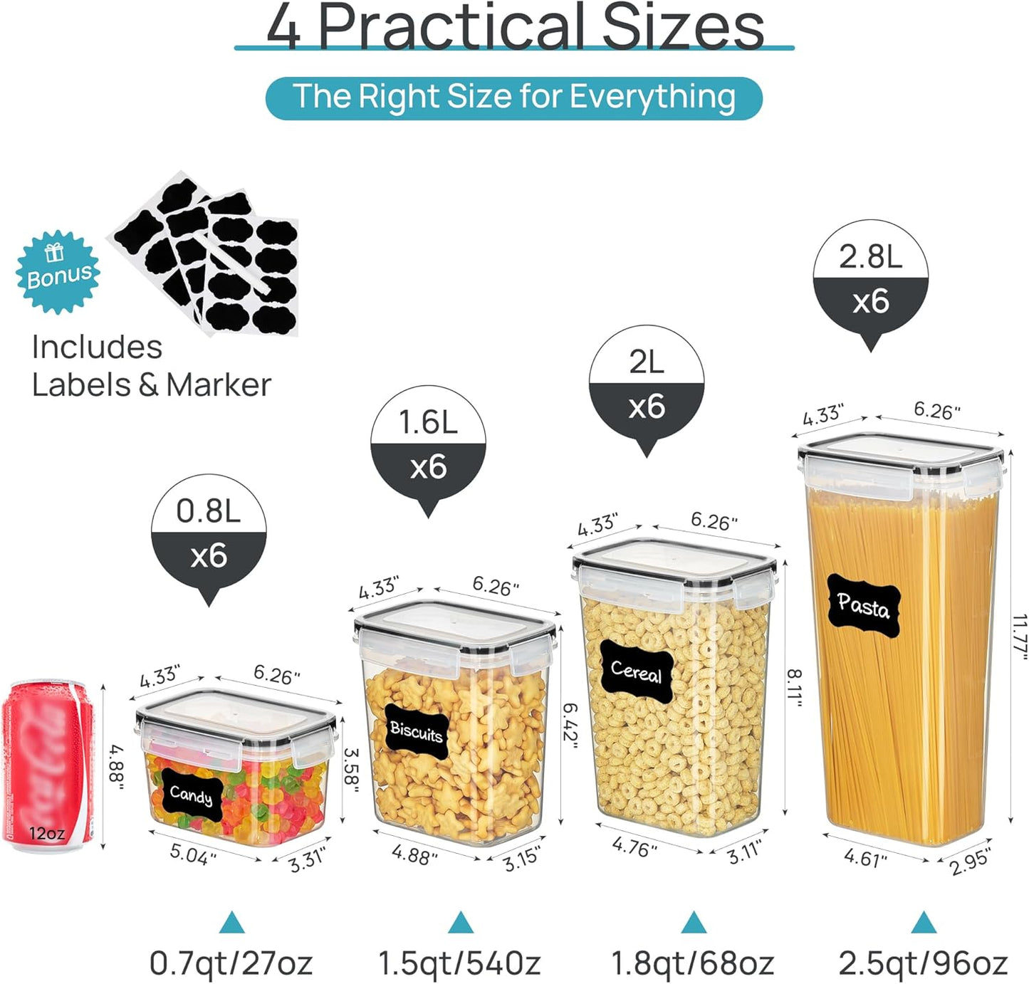 Vtopmart Airtight Food Storage Containers - 24 Pcs BPA-Free Plastic Canisters for Kitchen Organization | Black