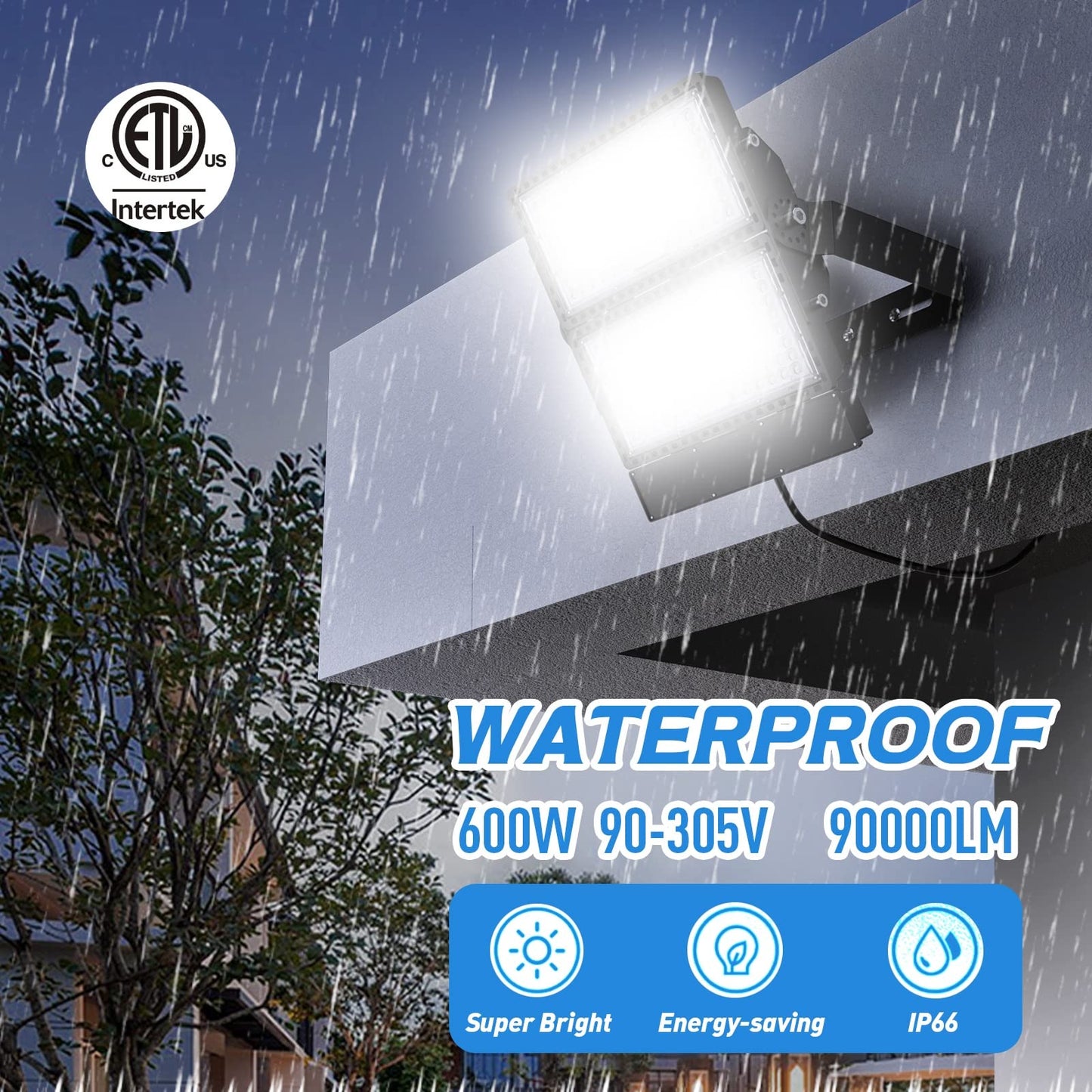 ILLSTAR 600W LED Stadium Lights,90000LM Super Bright LED Flood Light Outdoor for Arena,Backyard, Parking lot etc,100-277V Input, ETL Certification IP66 Waterproof.