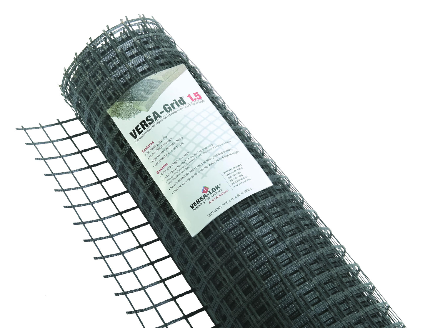 VERSA-LOK Versa-Grid Soil Reinforcement 1.5 - Reinforce Soil, Stabilize 6 Foot High Walls, Compatible with VERSA-LOK Retaining Walls (4 Feet x 50 Feet)