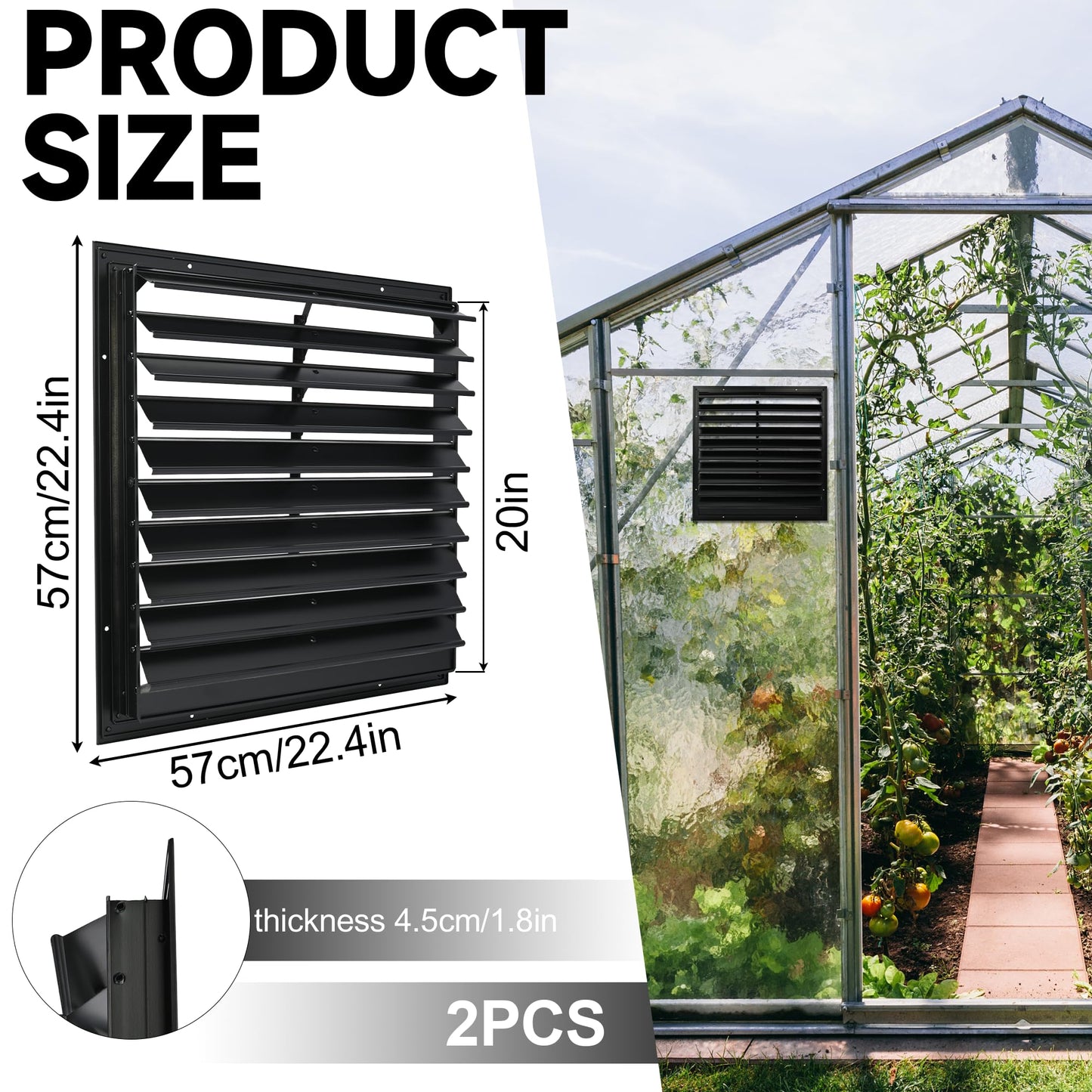 YAGEANNL 20 Inch Automatic Exhaust Shutter Louver Vent, 2Pcs Aluminum Gravity Shutters Louver for Windows Outside, Home Attics, Greenhouse Vent