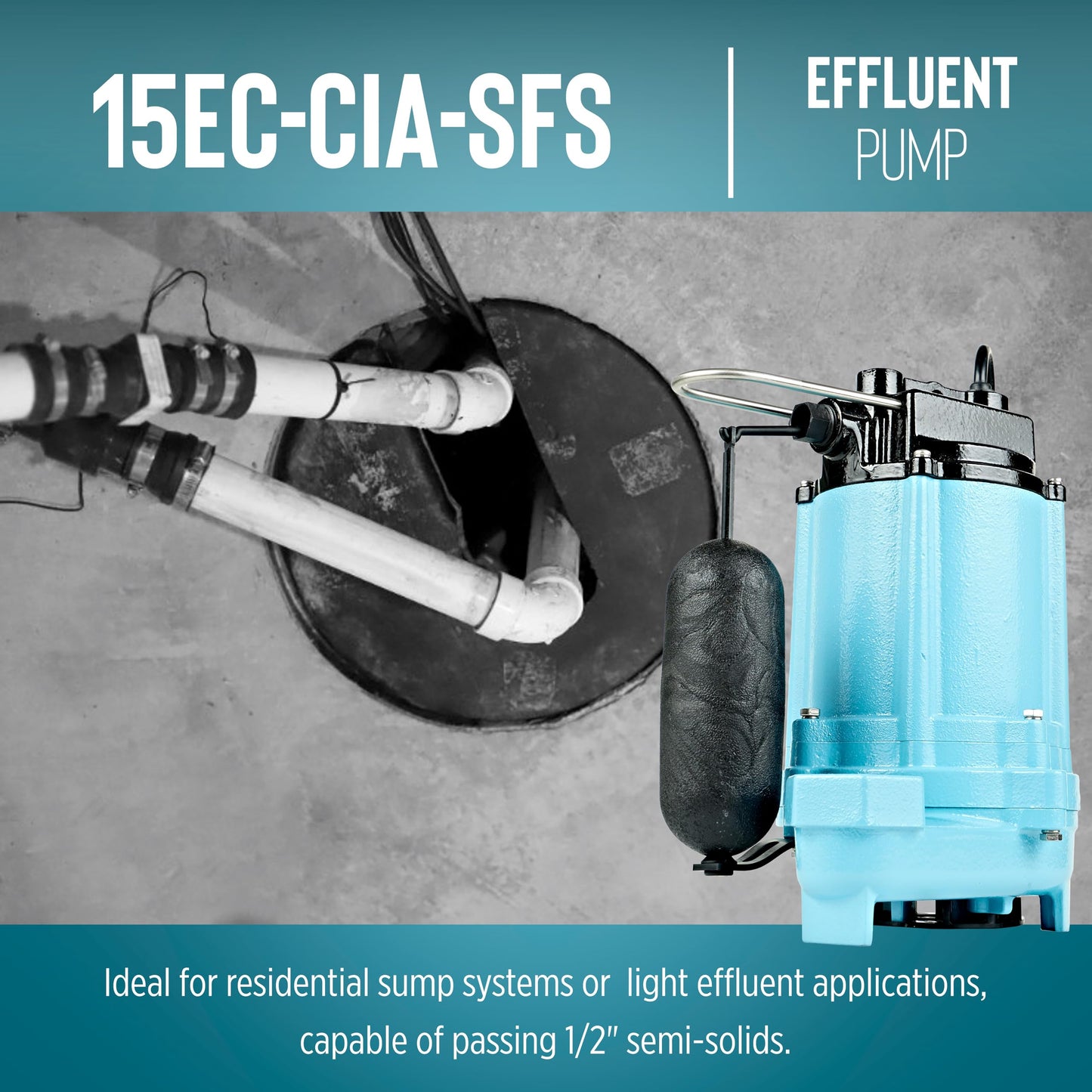 Little Giant 15EC-CIA-SFS 115 Volt, 3/4 HP, 4800 GPH Effluent/Sump Pump with Integral Snap-Action Float Switch, 10-Ft. Cord, Blue, 14942784