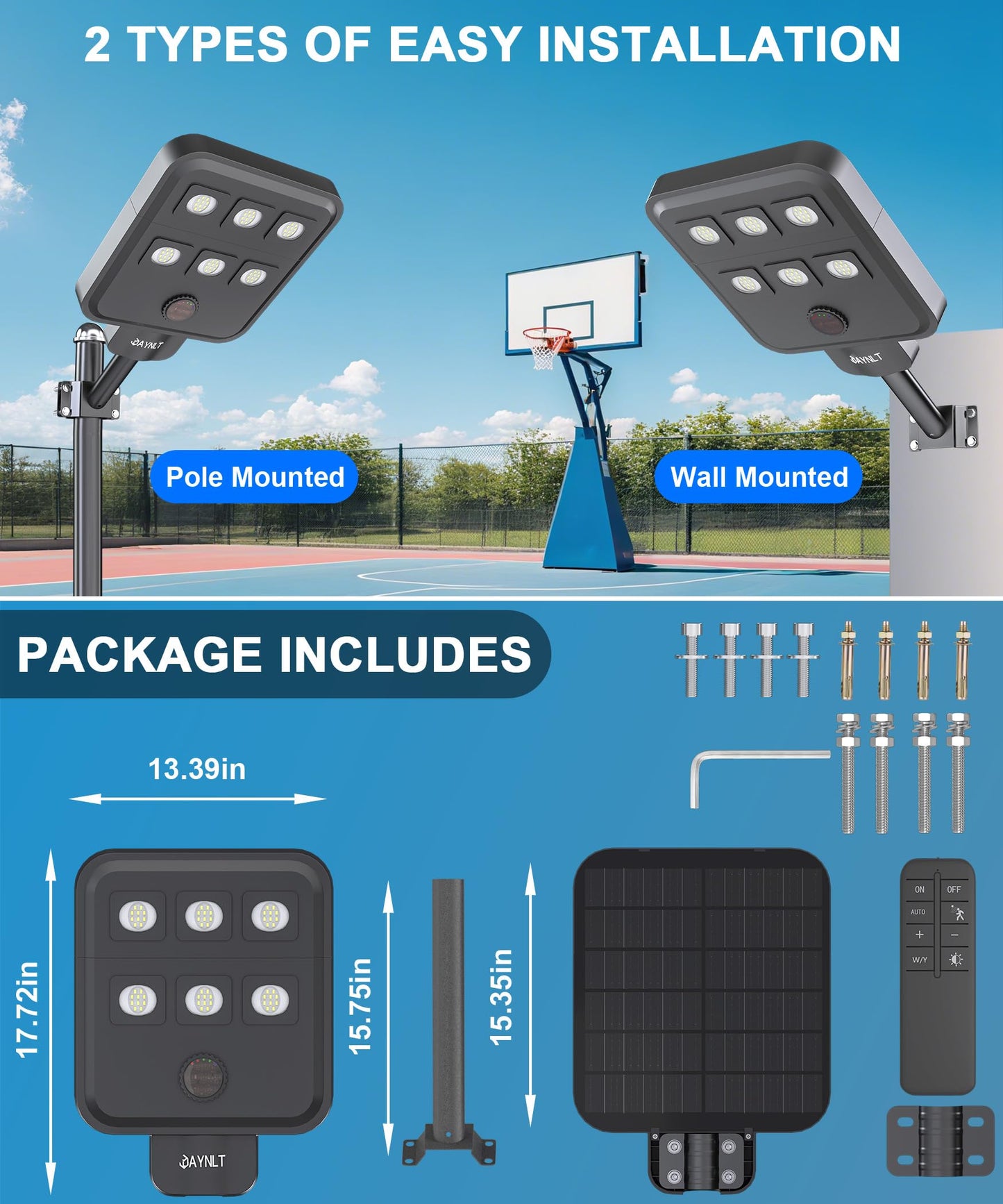JAYNLT X-8000W Solar Street Lights Outdoor, Ultra-Large 6500K Commercial Parking Lot Lights Dusk to Dawn,IP67 Waterproof Solar Power Flood Security Light for Driveway,Yard