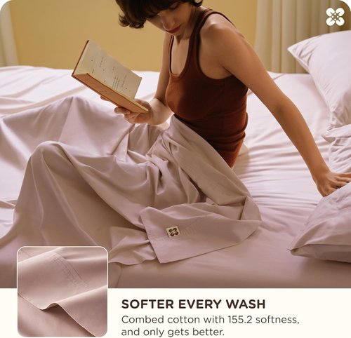 Bedsure Bamboo Viscose Cooling Sheets - Breathable & Buttery Soft Queen Size Bed Set | Deep Pocket Up to 18" - Rose Pink