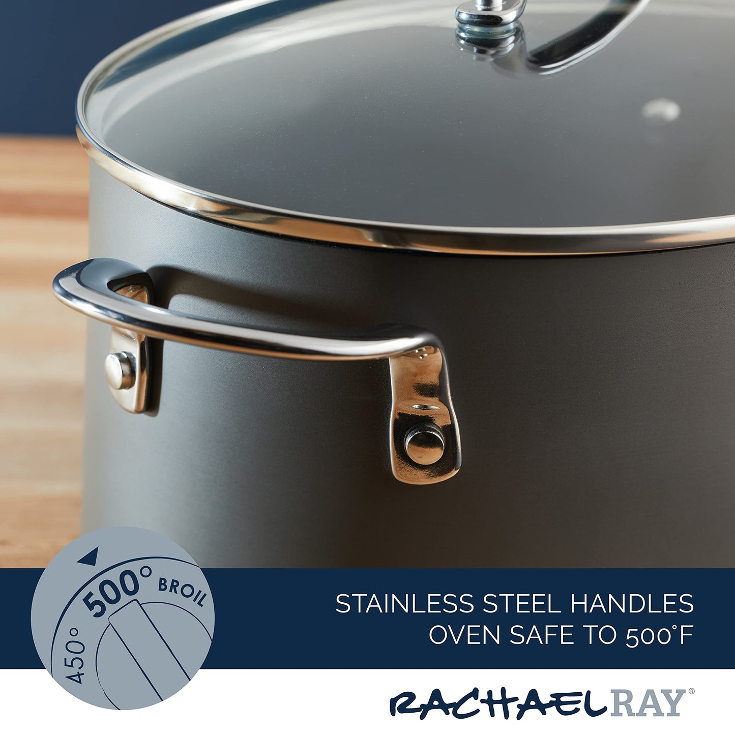 Rachael Ray 80090 Professional Hard Anodized Nonstick Cookware Oval Pasta Pot/Braiser, 8 Quart - Gray