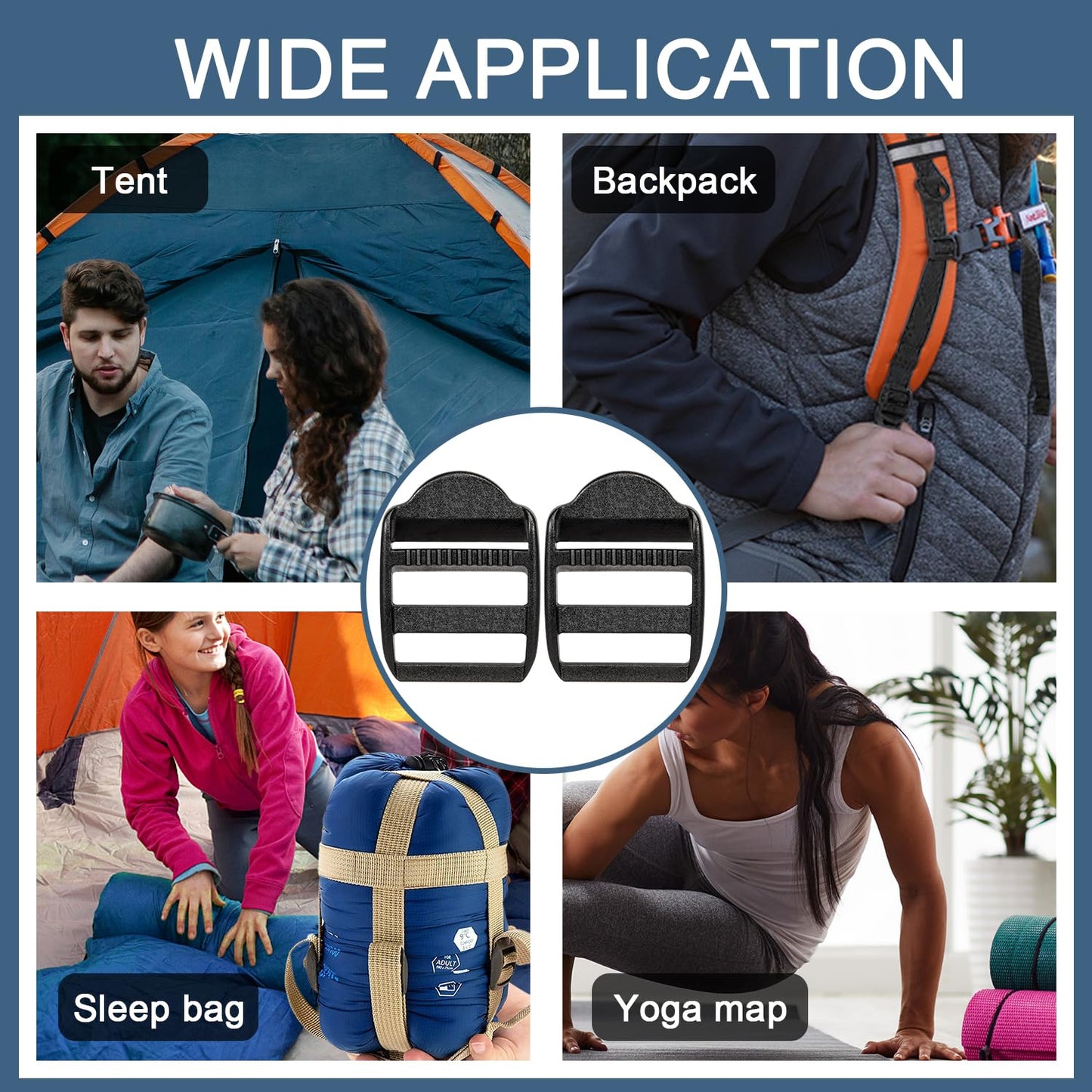 CooBigo 12 Pack Plastic Ladder Lock Buckles, 1" Ladder Slider Buckle for Backpack Strap Nylon Webbing Clip Replacement, Outdoor Camping Gear Sleeping Bag Tent Tie Down Strap Accessories (Black)