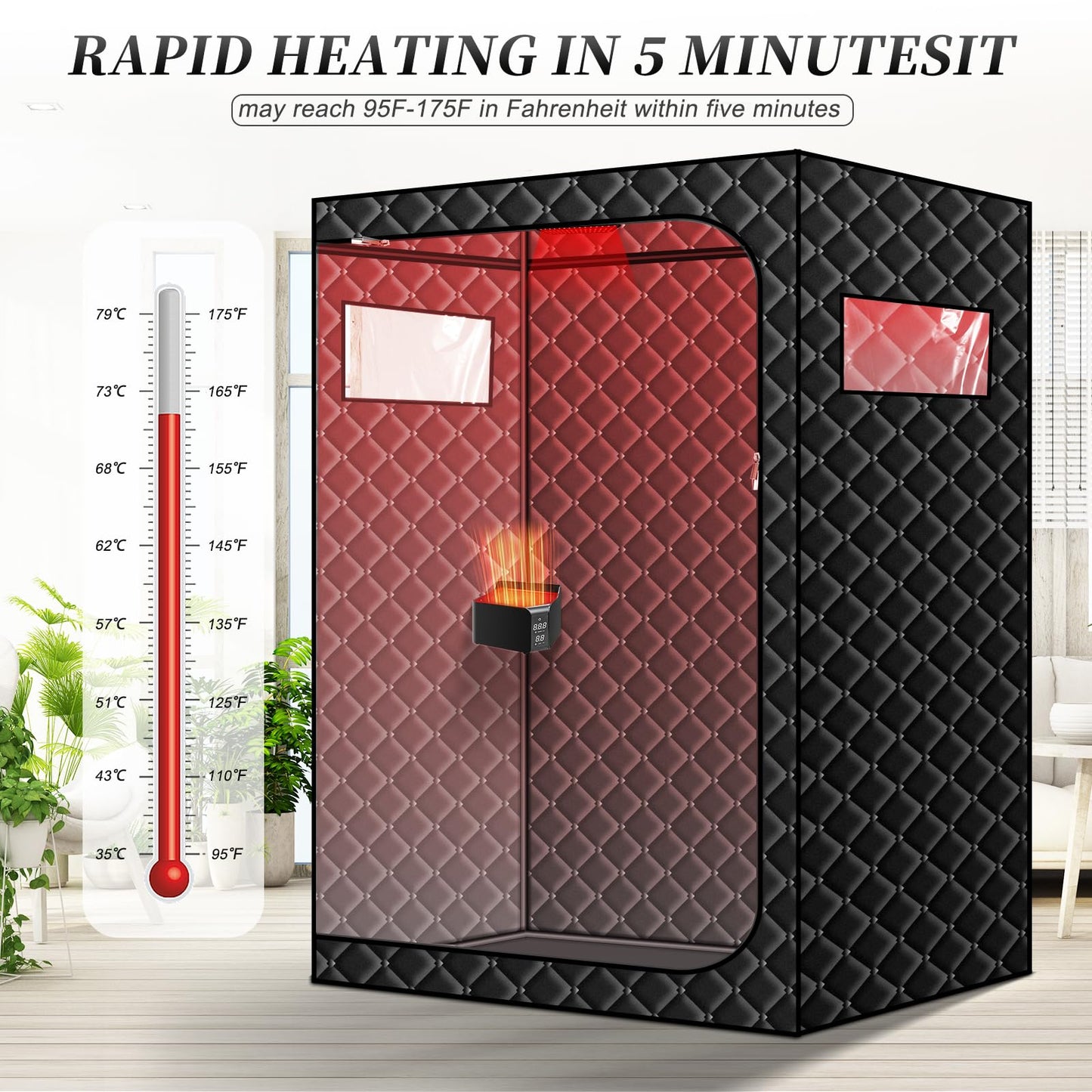 TaTalife Upgraded Hot Air Sauna, 1 or 2 Person Sauna Tent, 1500W & 159°F Portable Dry Wind Saunas, with 660nm Red Light, 2 Folding Chairs, X-Large Full Size Indoor SPA Tent for Body Recovery（110V）