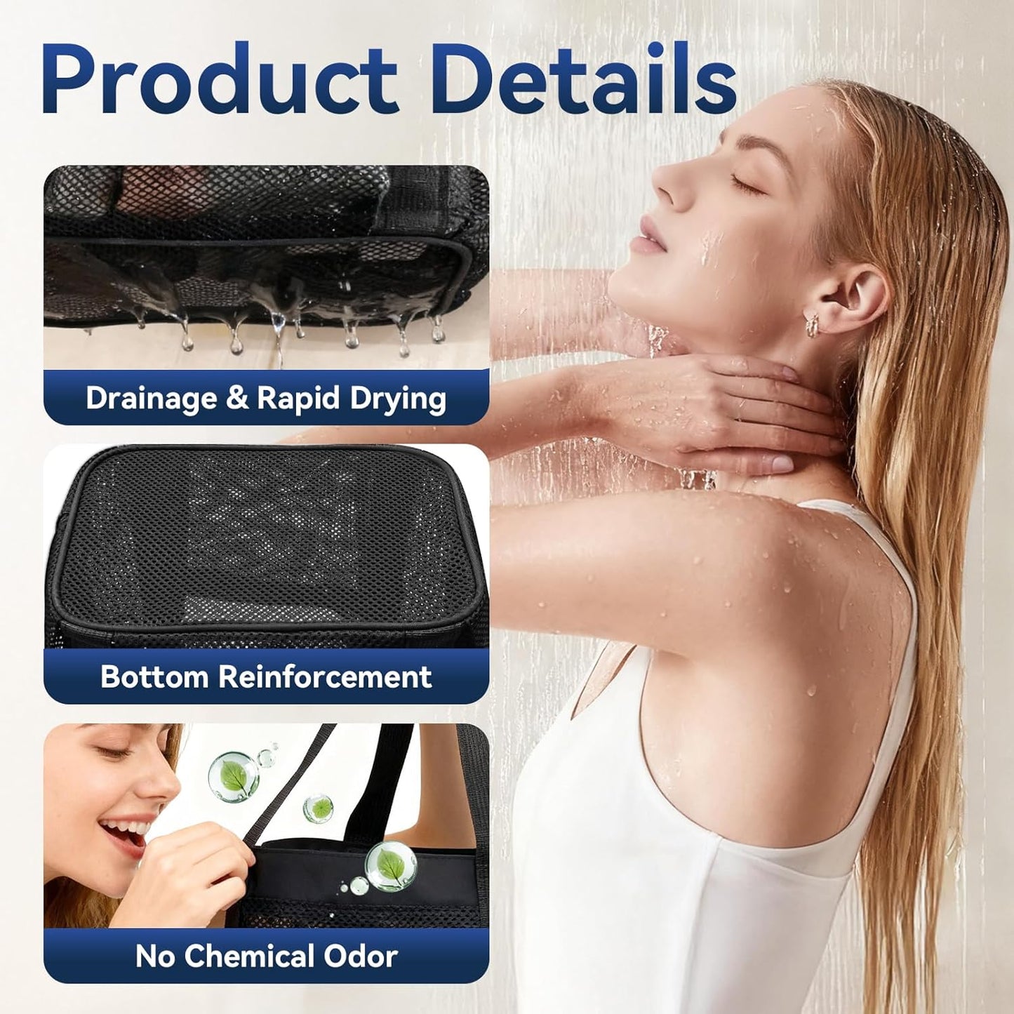 YASONIC Mesh Shower Caddy - Portable 8-Pocket Shower Bag with Double Handles | Black for Dorm & Gym Use