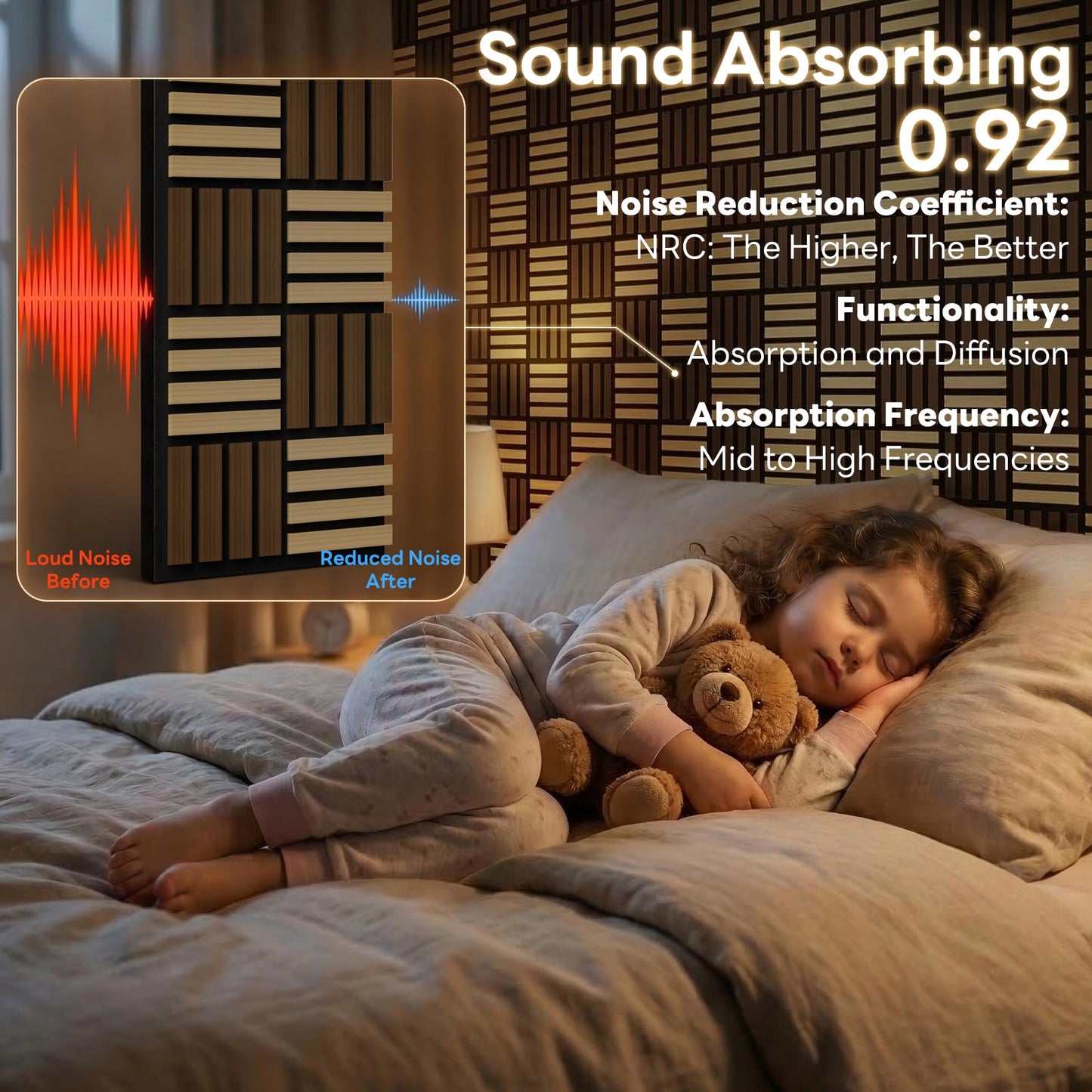8 Pack Wood Slat Acoustic Wall Panels, Soundproof Wood Panels for Wall and ceiling, 3D Wall Panles with Slat Design for Bedroom, Living Room, Office, TV Background(13.8 × 27.4)