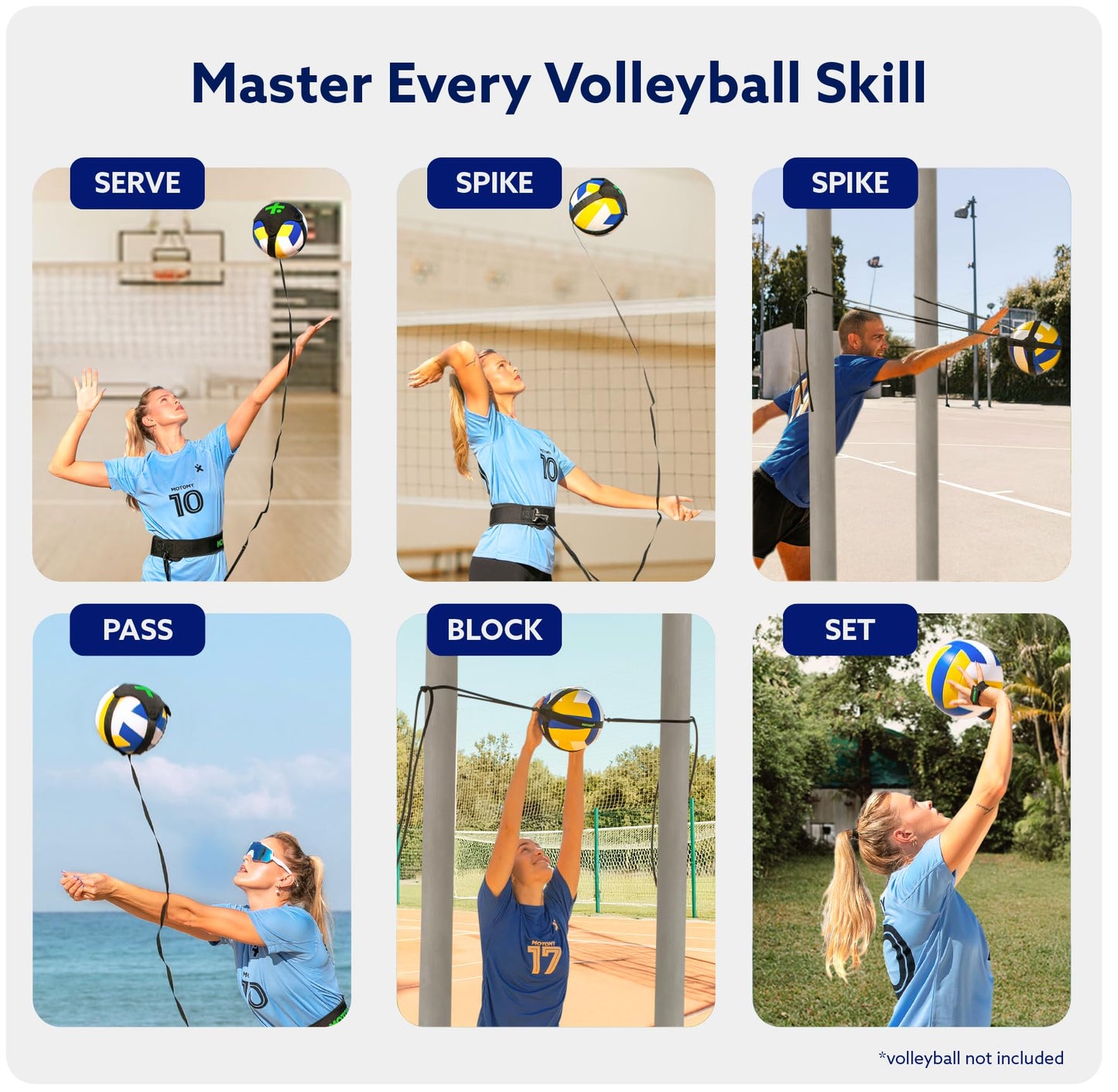 MOTOMY™ Volleyball Training Equipment Aid ‘VolleyPal’ – Solo Rebounder Trainer for Serve, Spike, Set & Pass; Indoor and Outdoor Volleyball Practice Equipment Gear, Volleyball Gifts for Teen Girls