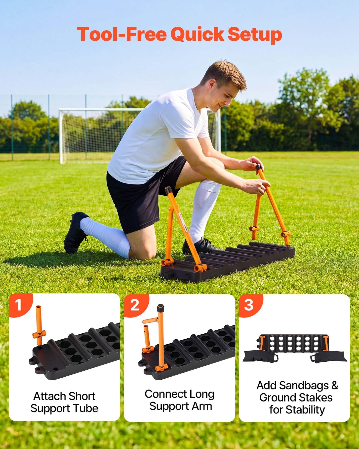 VEVOR 6-in-1 Soccer Rebounder Board, 37.4 x 9.8 in Portable Soccer Rebound Wall, Dual Surface Sports Kick Back Trainer, 3 Adjustable Angles Soccer Training Equipment for Passing, Control & Reflex