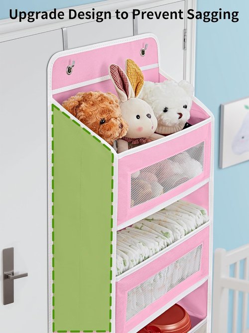 JARLINK Over The Door Organizer - 5 Shelf Hanging Storage with Large Capacity Pockets | Pink