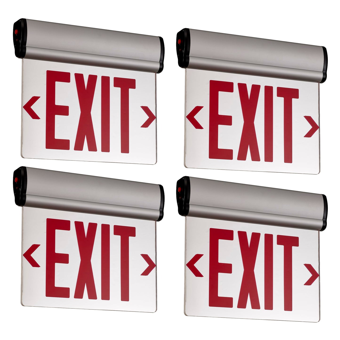 TANLUX Red Exit Signs for Business, Double Sides LED Edge Lit Exit Sign, UL 924, Hardwired Emergency Exit Lights with Battery Backup, Aluminum Housing with Rotating Acrylic Mirror Panel, AC 120/347V, 4 Pack