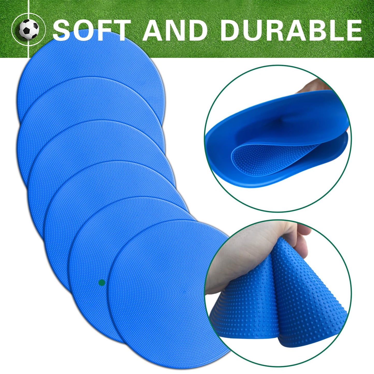 PIKZH Poly Spot Markers 9 inch 12 Pcs Non-Slip Rubber Agility Training Markers Floor Dots Flat Field Cones for Football Soccer Ball Basketball School Exercise Drills Gym Dance Practice TPE Blue