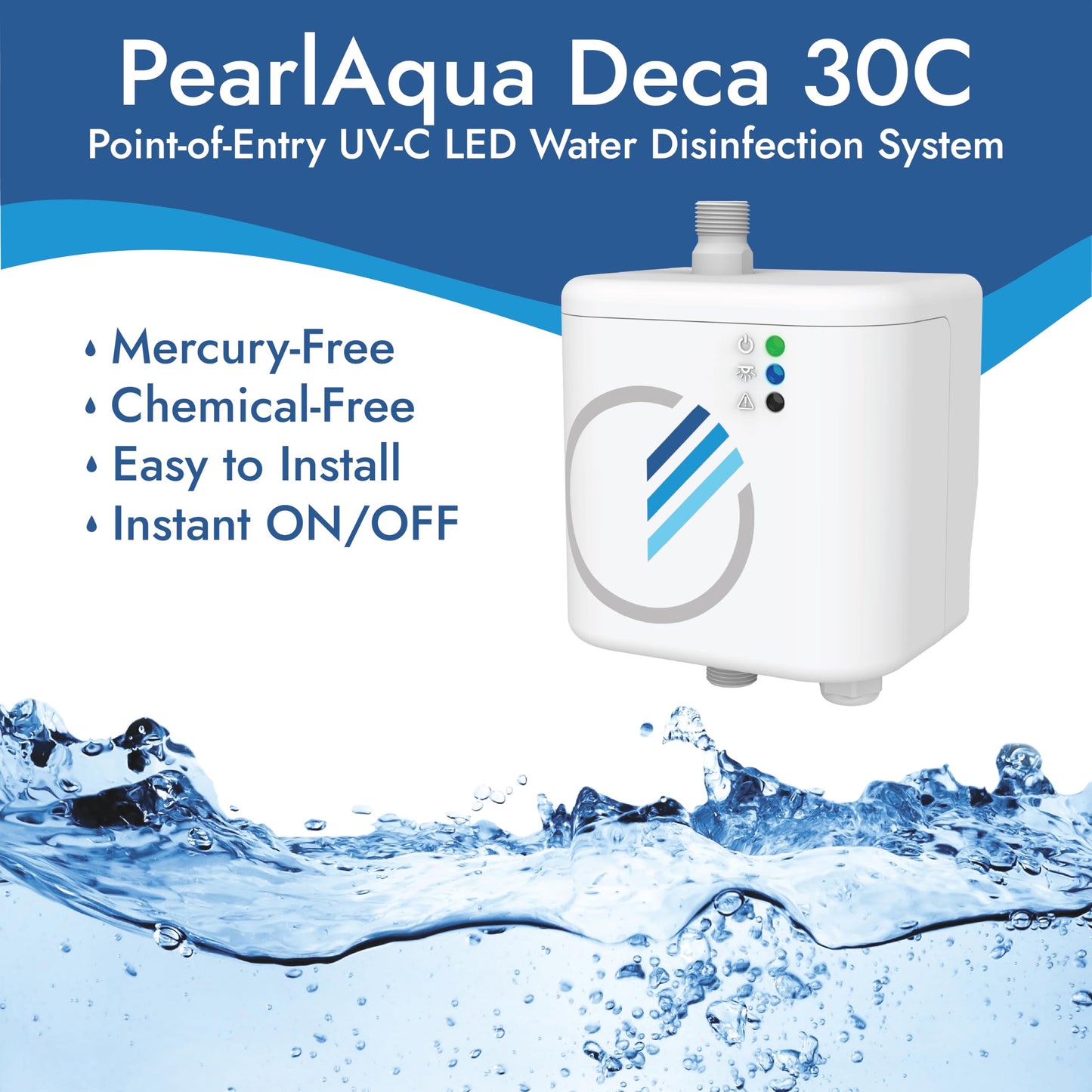 AquiSense PearlAqua Deca 30C UV-C LED Water Disinfection System (Max Flow 5 gallons per Minute)