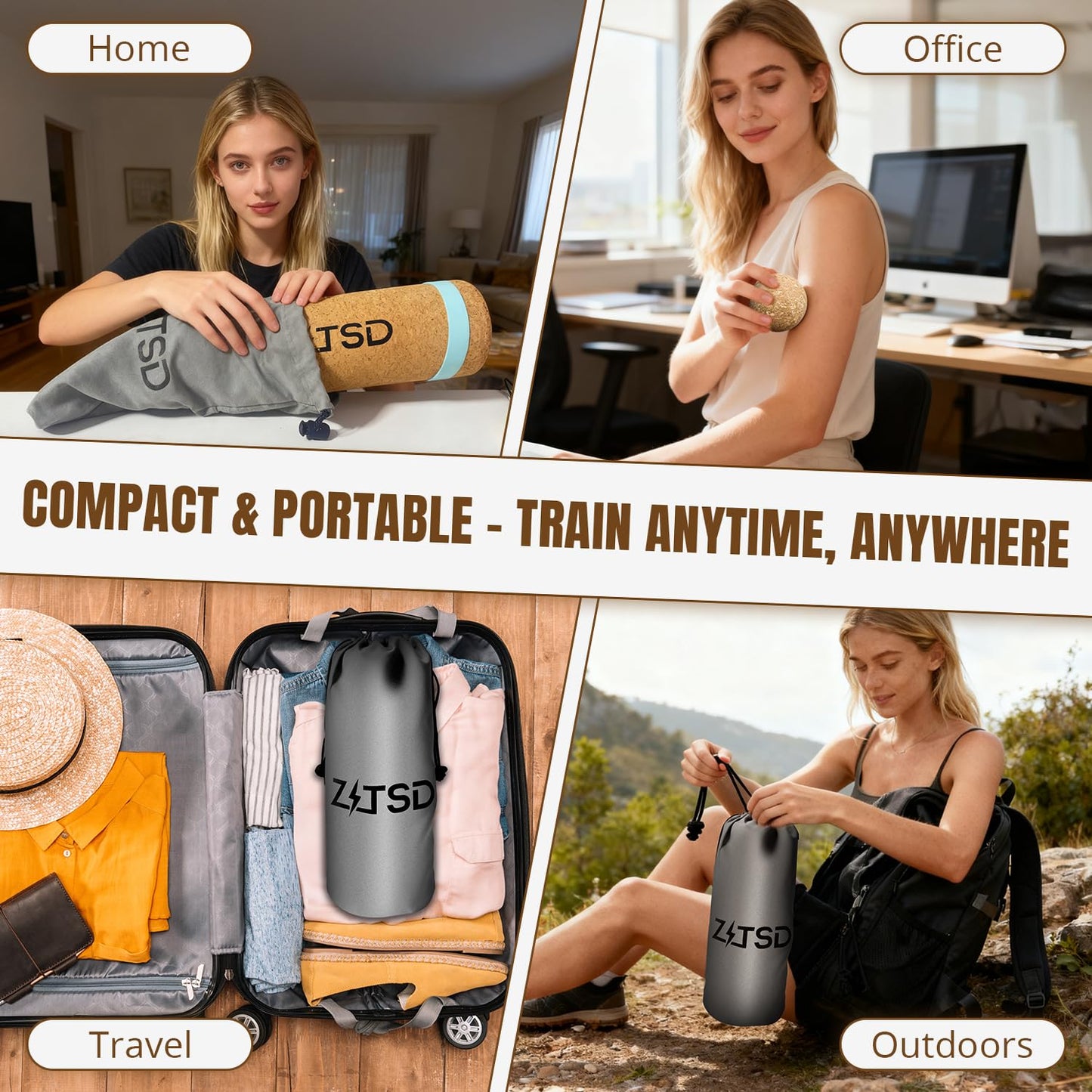ZITSD Cork Balance Board for Feet, 4-in-1 Ankle Balance and Foot Strengthener Kit with Half Dome Boards, Foot Roller, Massage Ball, Toe Resistance Bands and Exercise Guide
