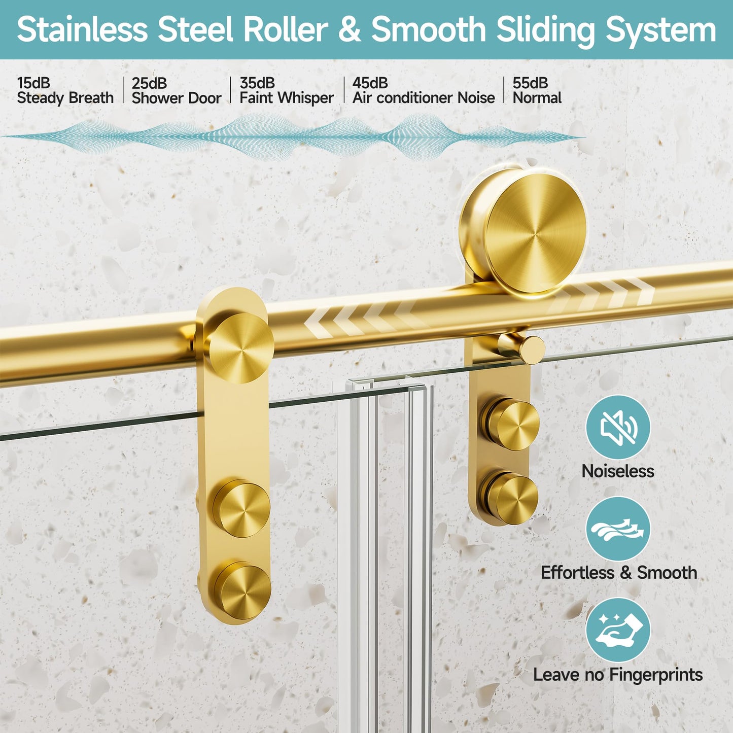 56-60" W x 75" H Glass Shower Door, Frameless Shower Door with 5/16" (8mm) Clear SGCC Tempered Glass, Explosion-Proof Film, Stainless Steel Hardware, Gold