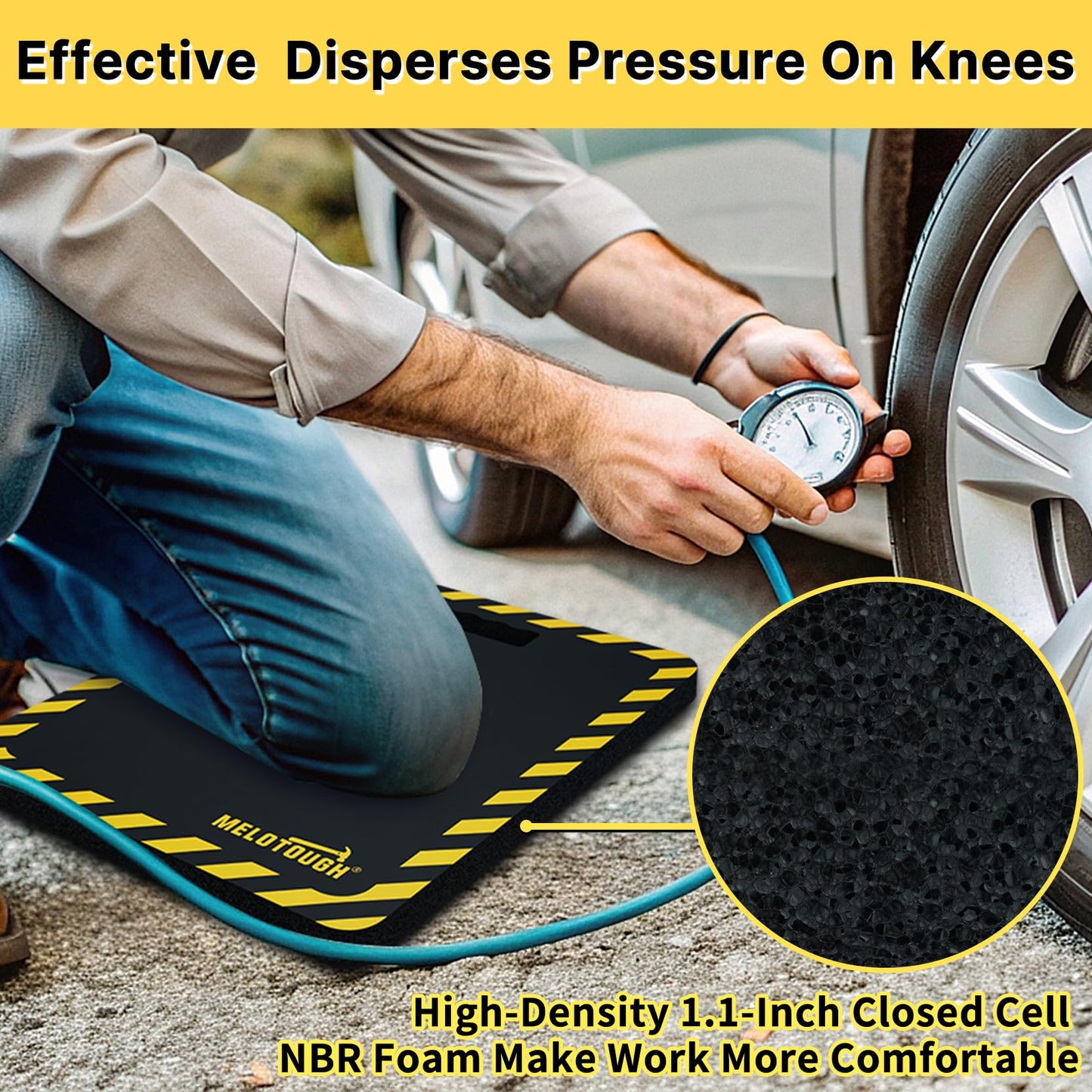 MELOTOUGH Kneeling Pads for Work, Soft & Thick Foam Kneeling pad for Gardening, Auto-Repair, Cleaning, Flooring, Water Resistant, Shock Absorption, 18"x14"x1.1" (Black)