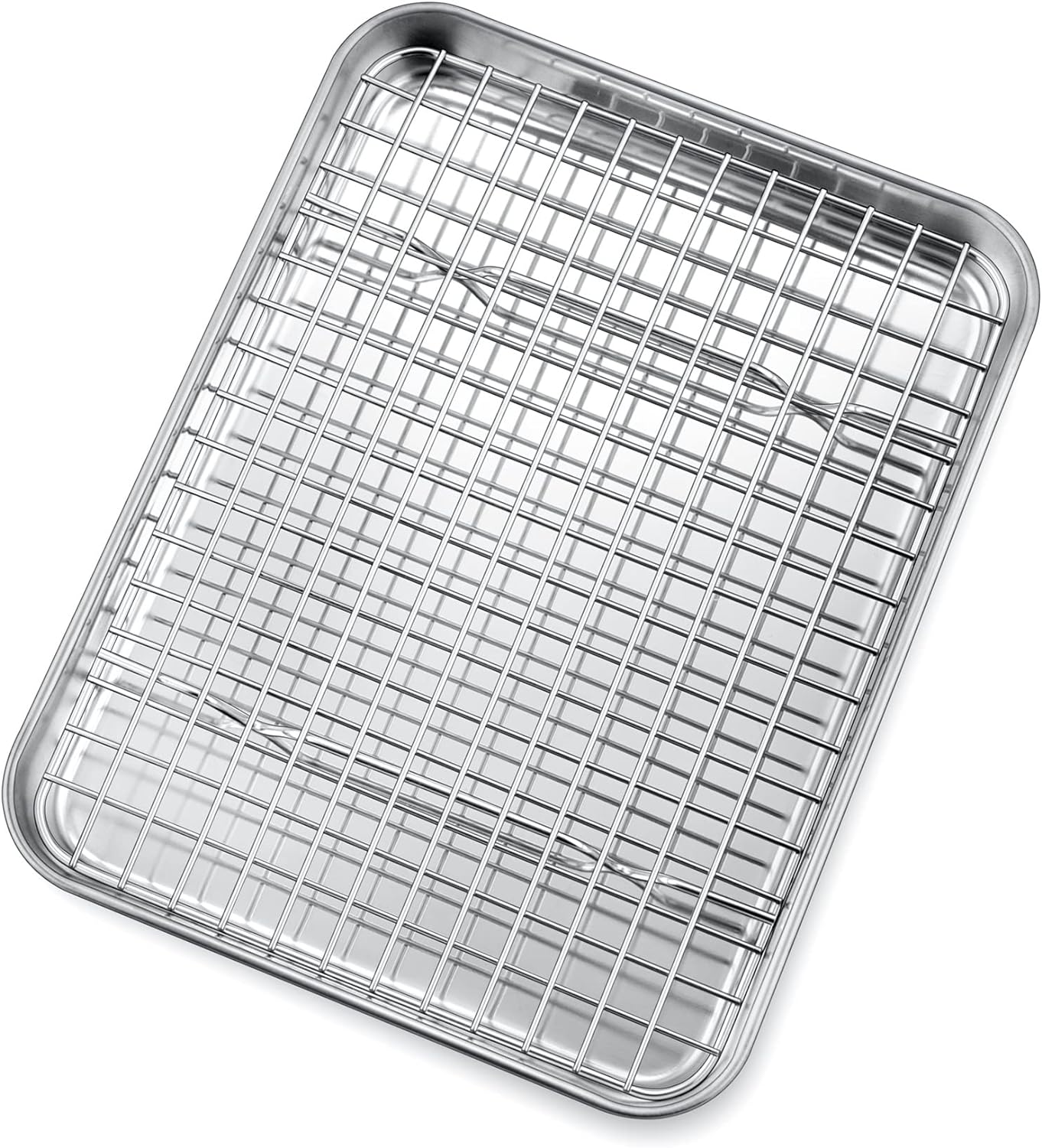 P&P CHEF Toaster Oven Pan Set - 10.4 Inch Stainless Steel Baking Tray & Cooling Rack | Dishwasher Safe, Non-Toxic, Easy to Clean
