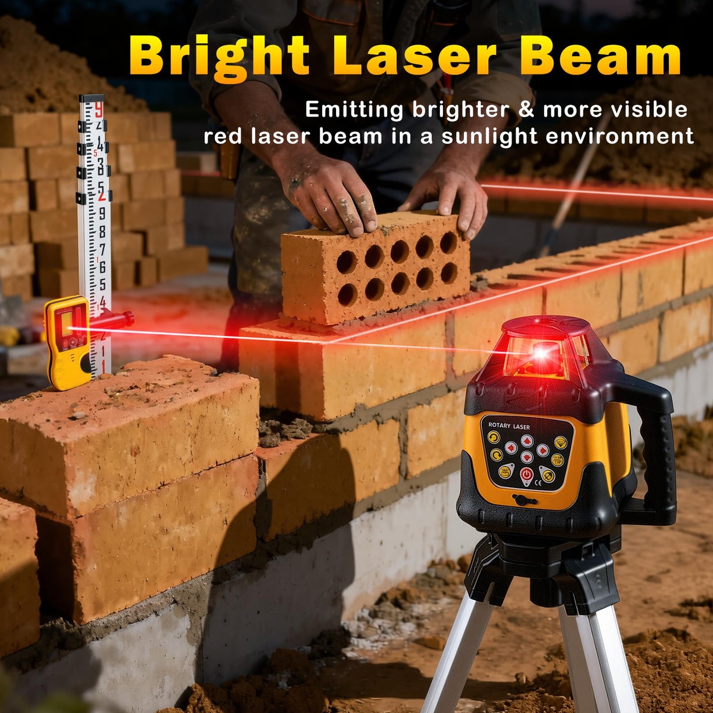 Red Rotary Laser Level 2000ft, 360 Degree Self Leveling Laser Level Kit with Receiver Remote Control and Surveying Tripod 16.4ft Staff, 5 Rotation Speeds& 4 Angles Adjustment,IP66 Waterproof.
