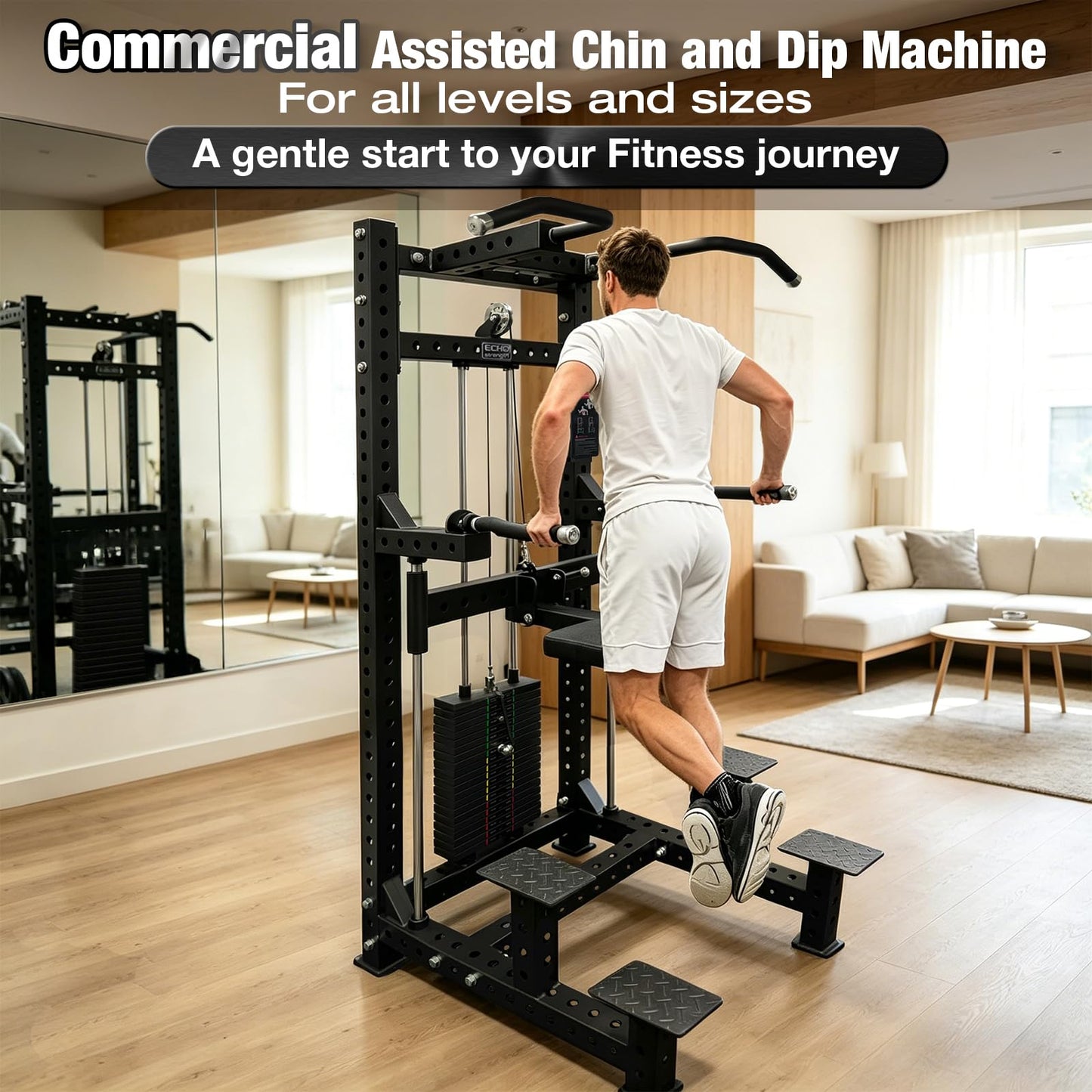 Commercial Dip & Chin Assist Machine with 220LBS Counterweight, Pull Up Assist Station Upper Body Workout Equipment with Adjustable Handles, Multi-Grip Chin Up Bar for Home Gym or Rehabilitation
