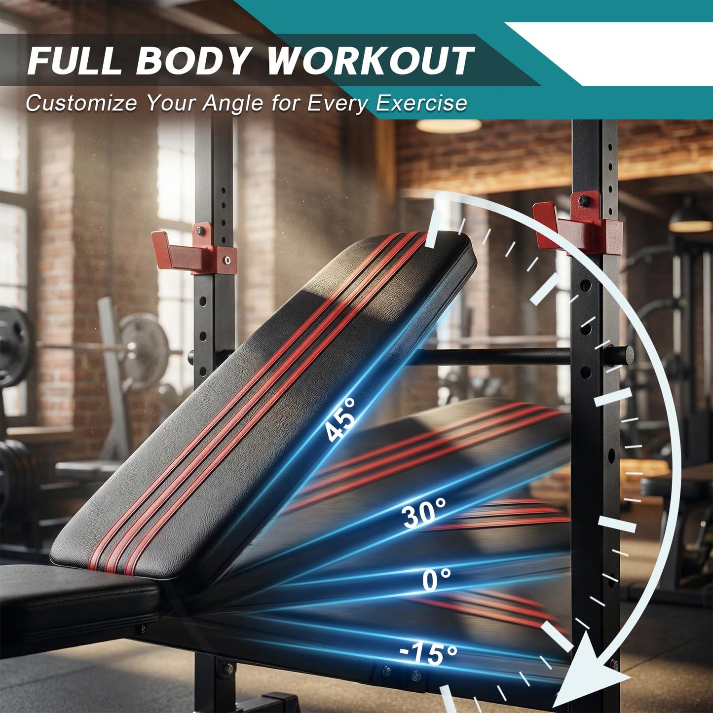 OLIXIS Adjustable Weight Bench Set with Rack, 650 LBS Capacity Heavy Duty Foldable Bench Press Set with Leg Extension Curl, Easy Assembly Strength Training Workout Set for Garage, Home, Gym-Red
