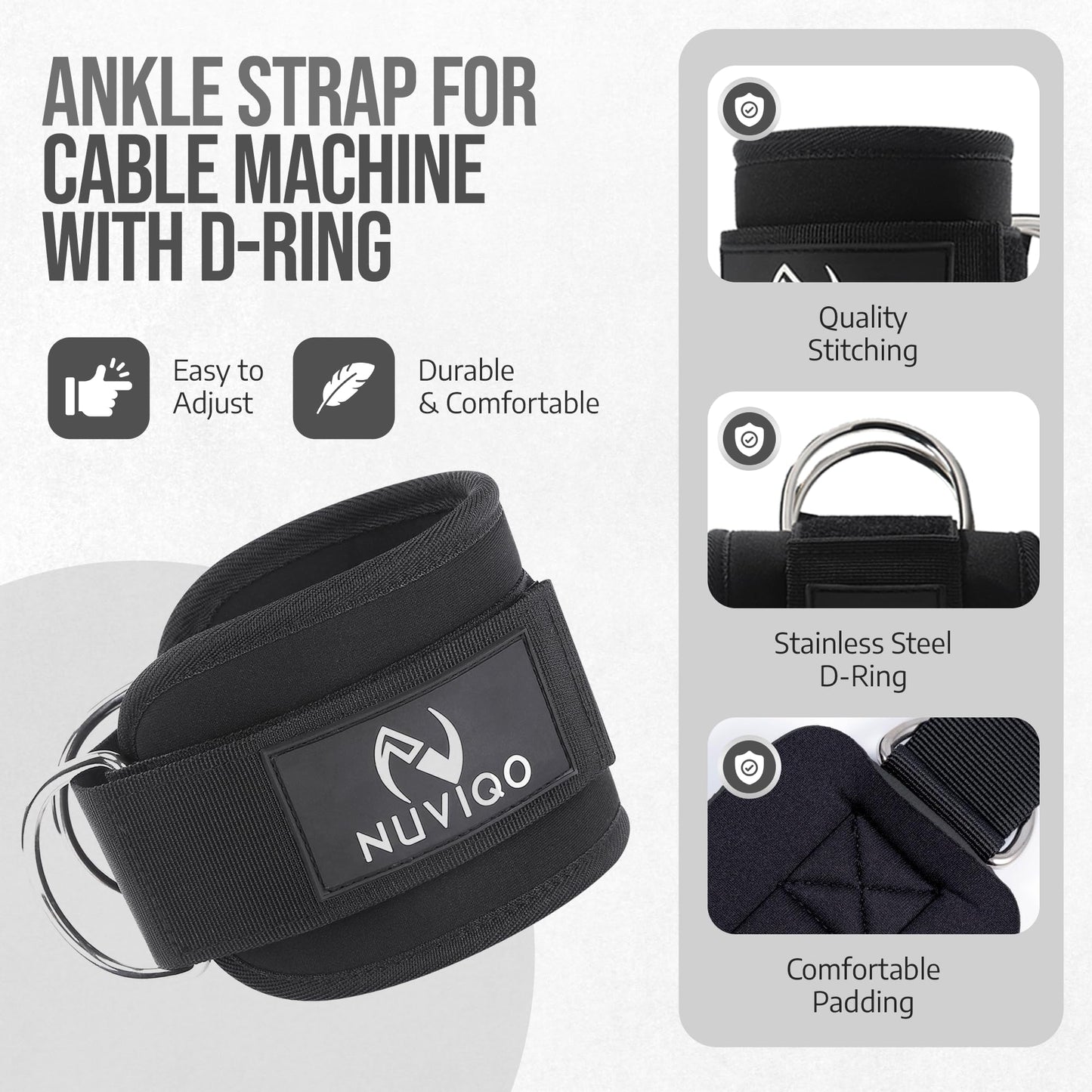 NUVIQO 9 Pcs Gym Accessories Set Featuring Barbell Pad with 2 Safety Straps - 2 Ankle Straps for Cable Machine - 2 Weight Lifting Straps - Hip Resistance Band - Carry Bag for Hip Thrust Pad