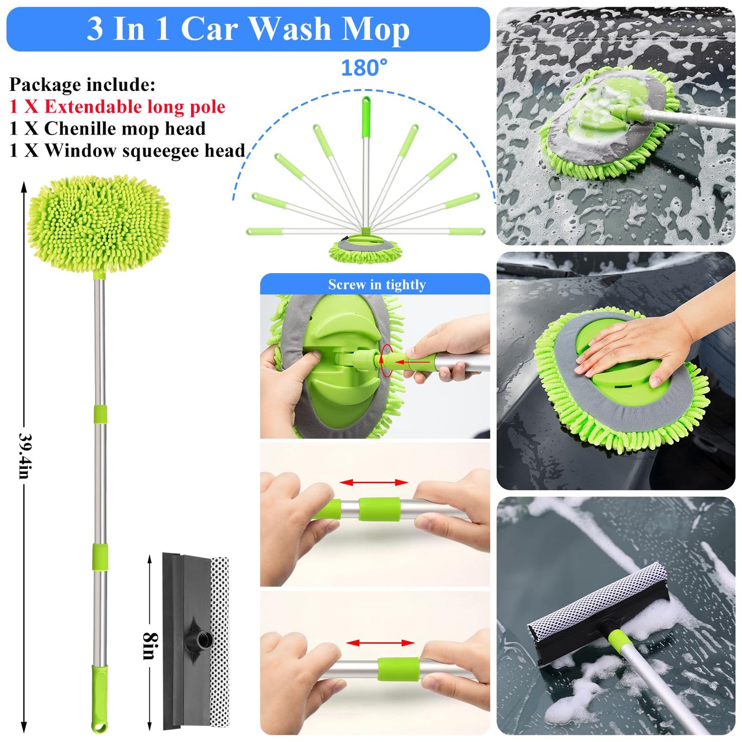AUTODECO 42Pcs Car Wash Detailing Kit Cleaning Set with Foam Gun Sprayer, Long-Handle Brush, Collapsible Bucket, Large Wash Mitt, Towels, Complete Interior & Exterior Car Washing Supply Set (Blue)