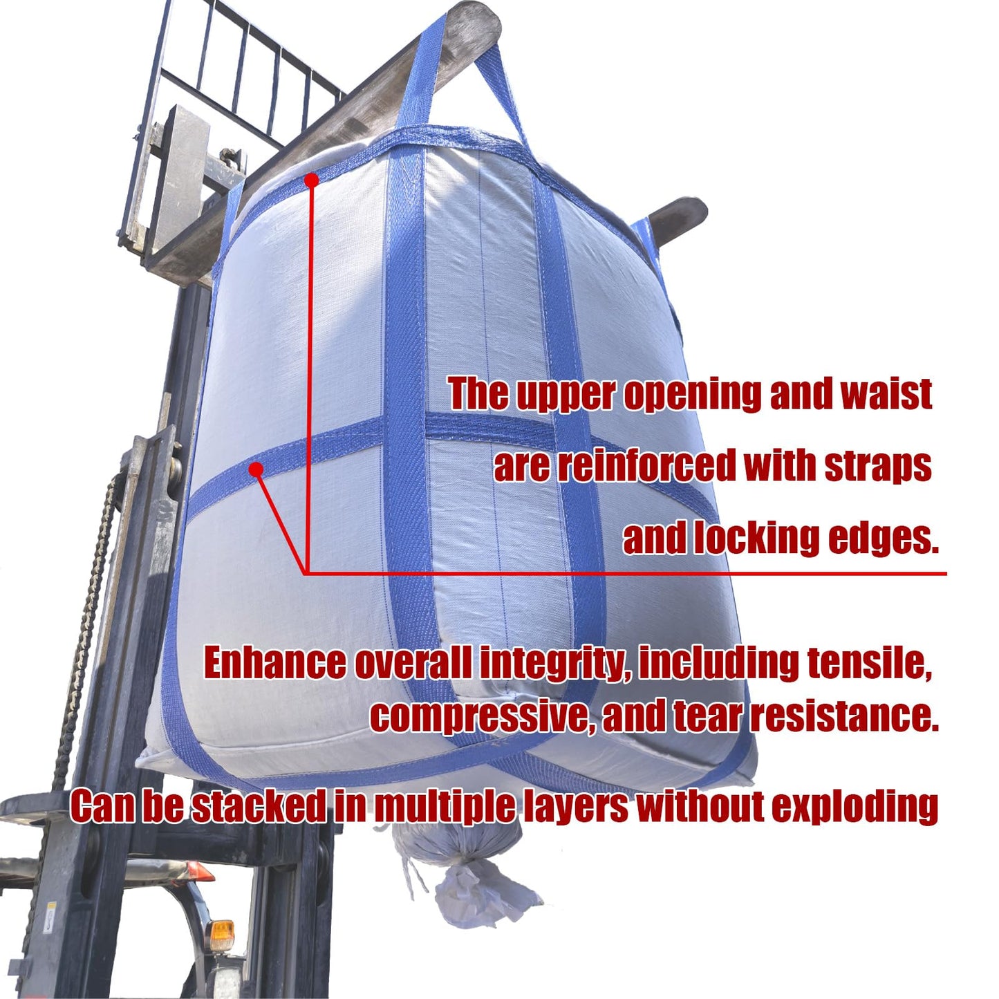 8Pack Aolikebao FIBC Bulk Bag,2 Ton Bag,35.4"L x 35.4"W x 43.3"H,4400lbs SWL Safty Factor 3:1,Woven Polypropylene Bags,Duffle Top #-Shaped Spout Bottom