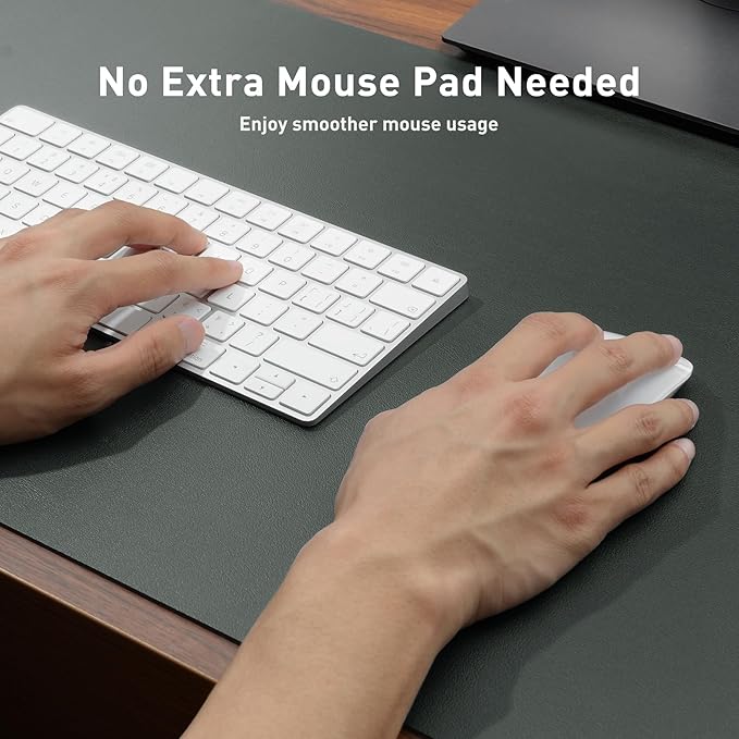 Aothia Faux Leather Desk Mat – Large Mouse Pad, Non-Slip PU Leather Blotter, Waterproof Writing Surface for Office and Home (Jungle Green, 47.2" x 23.6")
