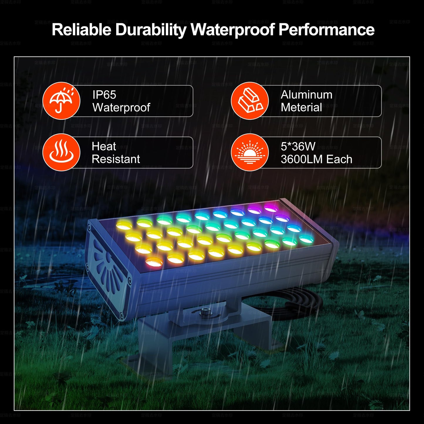 Jabbatek Party Lights Outdoor Smart Flood Light, 180W RGBCW Color Changing LED, 2700–6500K Tunable White, WiFi App & Voice Control, 50 Scenes, 1–100% Dimmable, IP65 Linkable Wall Washer Lights