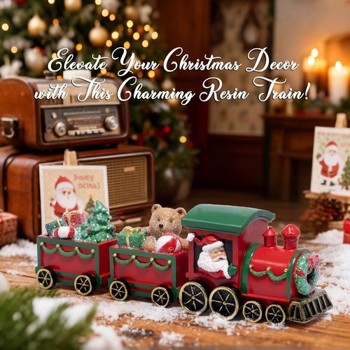 Hodao Christmas Train Decorations - Hand-Painted Santa Claus Gift Train with Teddy Bear & Tree | Festive Home Décor