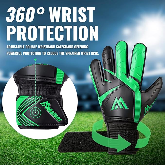 Malker Goalkeeper Gloves Soccer Goalie Gloves with Strong Grips Palms Anti-Slip Latex Breathable Football Gloves for Kids Youth Adult