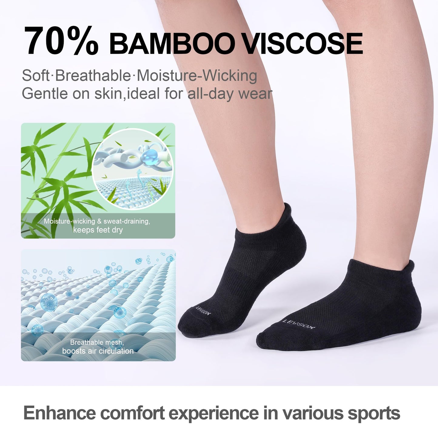 LEVSOX Ankle Compression Socks for Women and Men, Bamboo Viscose Low Cut Cushioned Athletic Running Socks