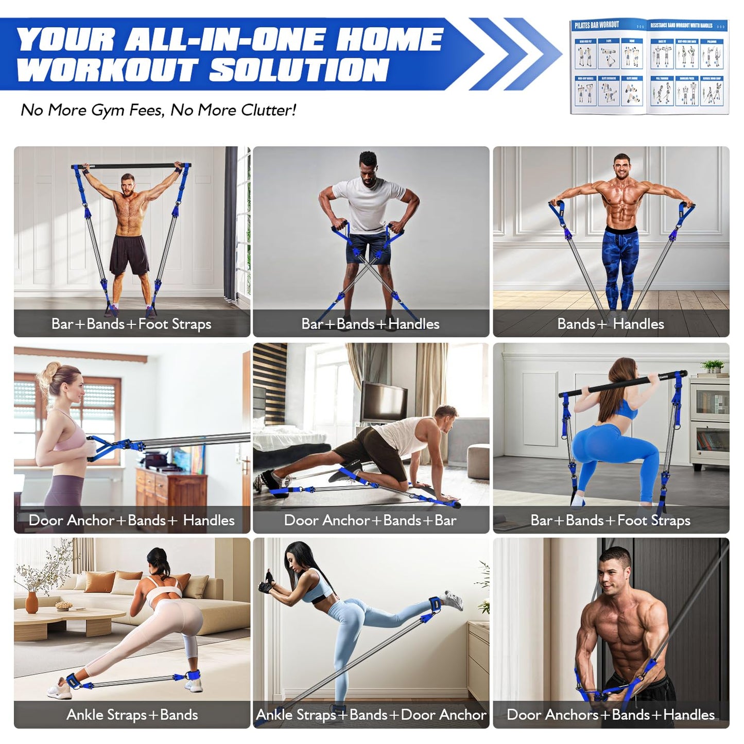 Ayombo Pilates Equipment, Heavy Duty Pilates Bar Kit with Resistance Bands, Portable Gym Pilates Bar for Home Squat Exercise, Legs, Waist, Arm, Abs, Chest, Shoulders Muscle Strength Workout Equipment