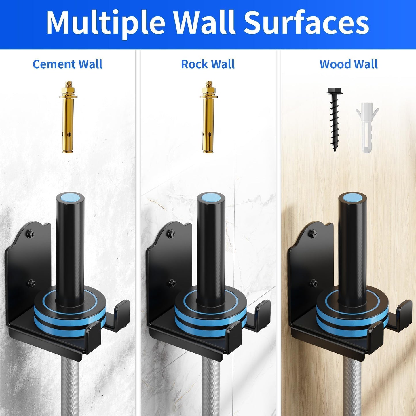 Olympic Barbell Wall Rack Holder - Heavy Duty 66lbs Weight Storage Mount with EVA Pads, Fits Wood Brick Concrete Walls, Space Saving Home Gym Equipment Organizer, 1 hook