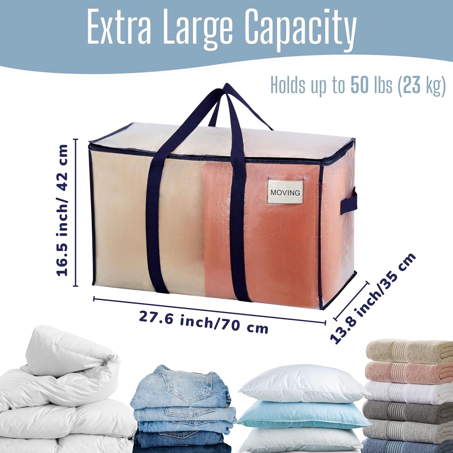 VENO Heavy Duty Moving Bags - Extra Large Storage Solution with Reinforced Handles & Strong Zippers | 6 Pack, Foldable & Reusable