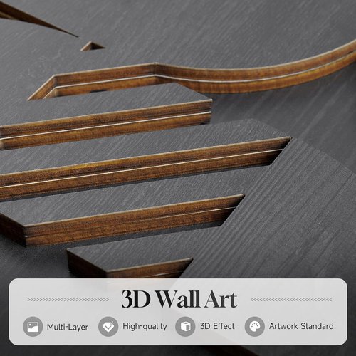 Framed 3D Black Abstract Wood Wall Art - Set of 2 Modern Geometric Paintings | Minimalist Decor 24x24 Inch