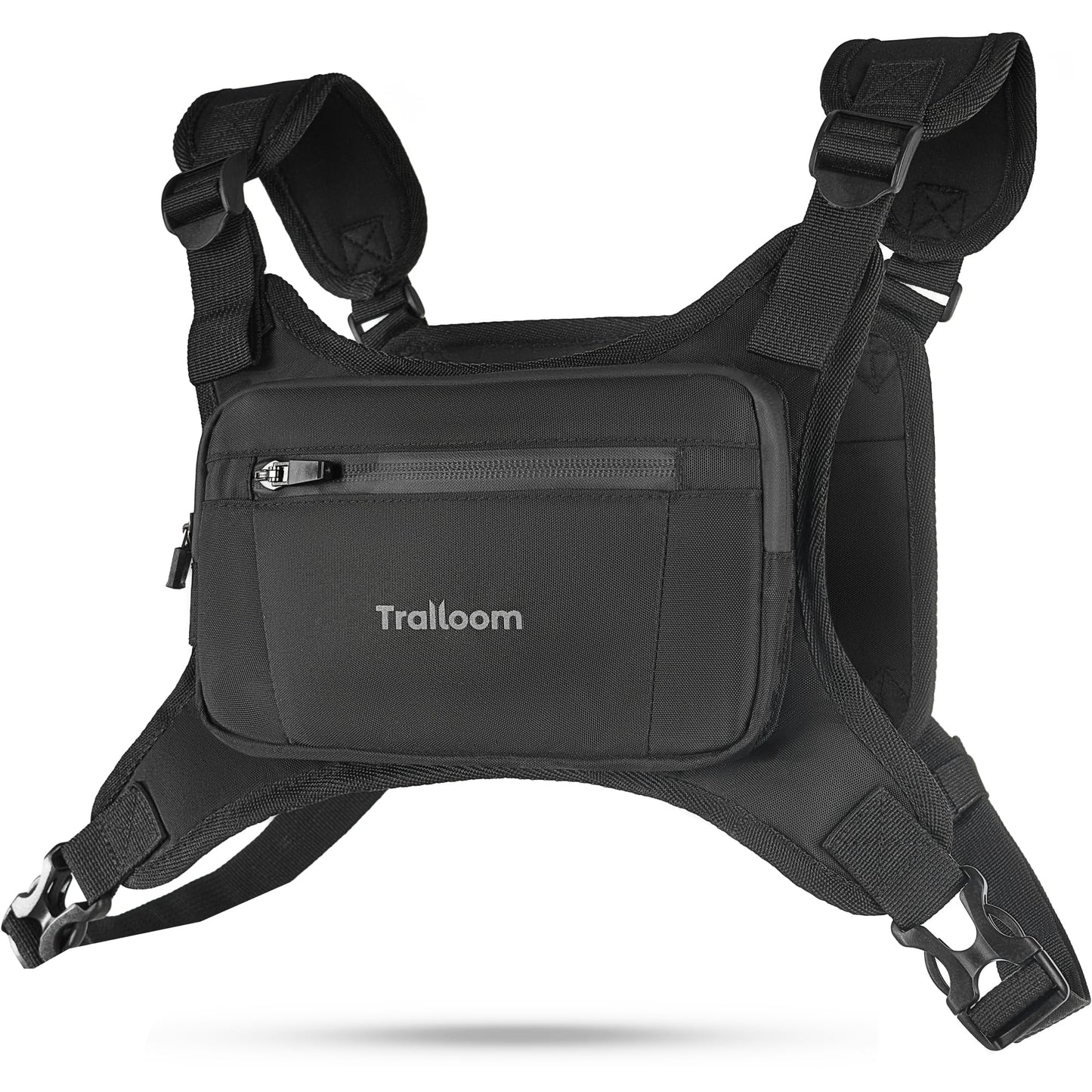 Trailoom Running Chest Pack, Reflective Vest, Water Repellent, Phone Holder, Men & Women, Workout Bag for Runners, Cycling, Biking, EDC Pouch, Jogging Carrier, Hidden Pocket, Lightweight (Black)