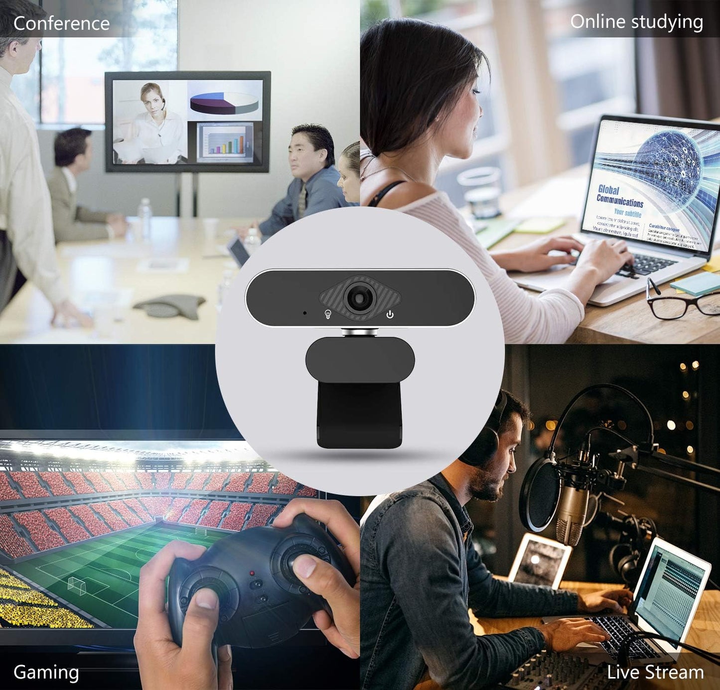 Wennyn 1080P 1080P 360 Webcam HD with Microphone & Privacy Cover, USB Web Cam with Live Streaming HD Video for Mac, PC