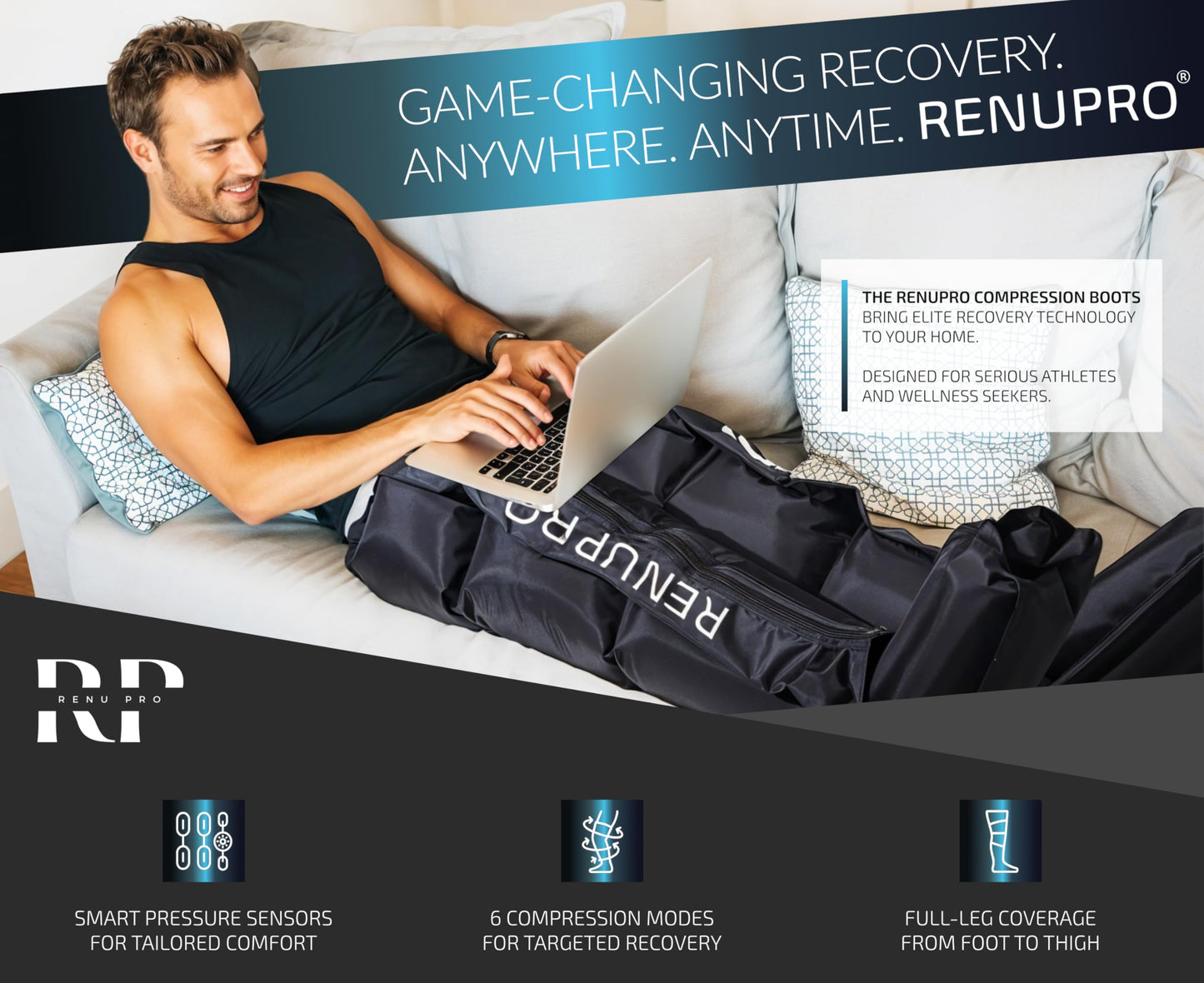 RENUPRO Professional Leg Compression Massager for Circulation Improvement and Faster Recovery - Air Compression Boots, Leg Massager Device for Athletes USA Owned (Size Large)