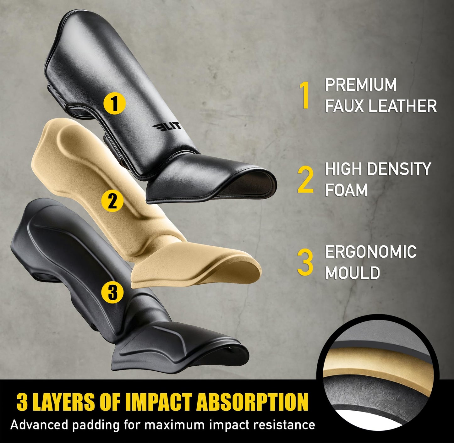 Elite Sports Muay Thai MMA Kickboxing Boys and Girls Shin Guards for Age 4 to 8 Years, Instep Guard Sparring Protective Leg Shin Kick Pads for Kids (Medium, Black)