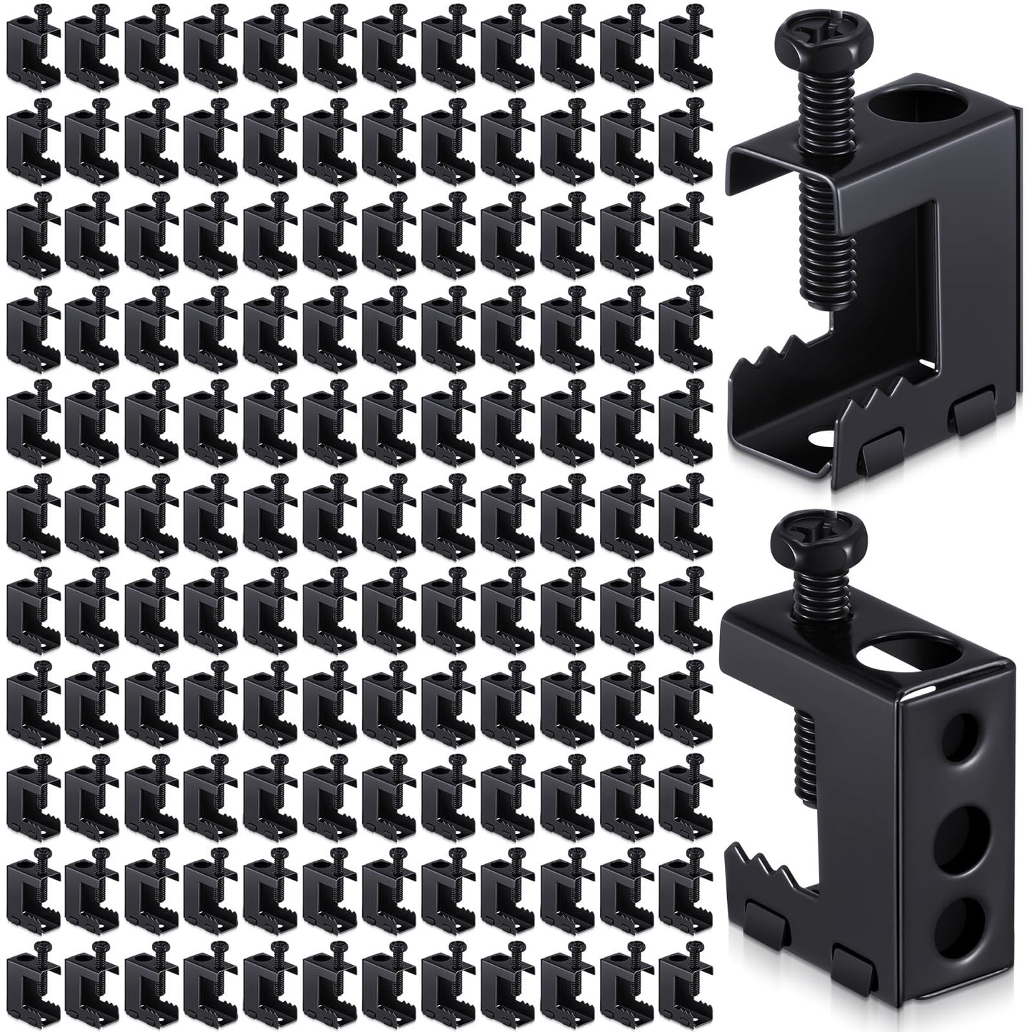 Tandefio 200 Pcs 1/4"-20 Spring Steel Beam Clamps Metal Beam Hangers Bolt on Clamp for Installation on Beams 1/4" and 3/8" Threaded Rod, S Hooks Bridle Rings for Pipe Cable Woodworking Tool (Black)