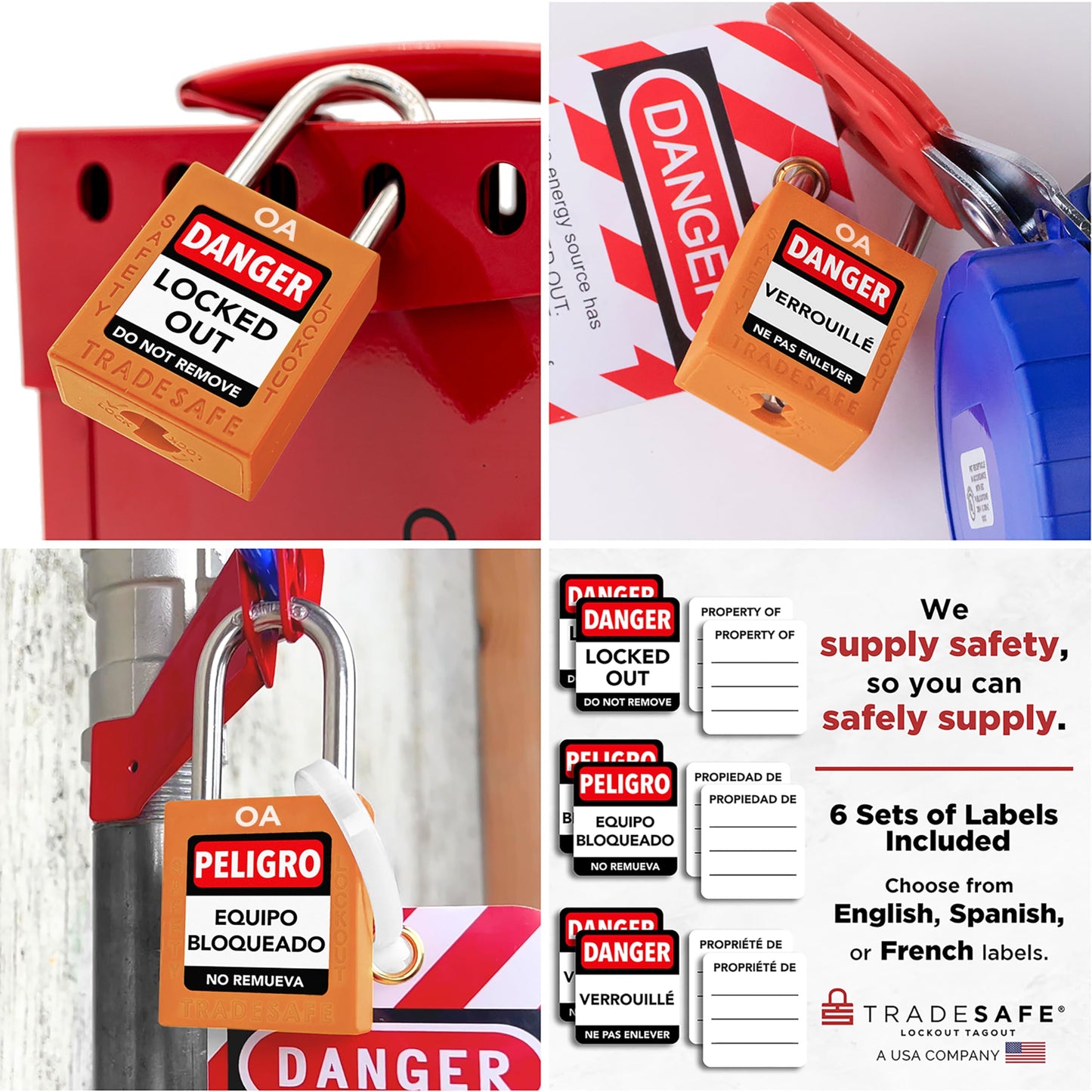 TRADESAFE Lockout Tagout Locks Set, 10 Orange Keyed Alike Unlimited Grouping Safety Padlocks, 2 Keys Per Lock, OSHA Compliant Loto Locks for Lock Out Tag Out Kits