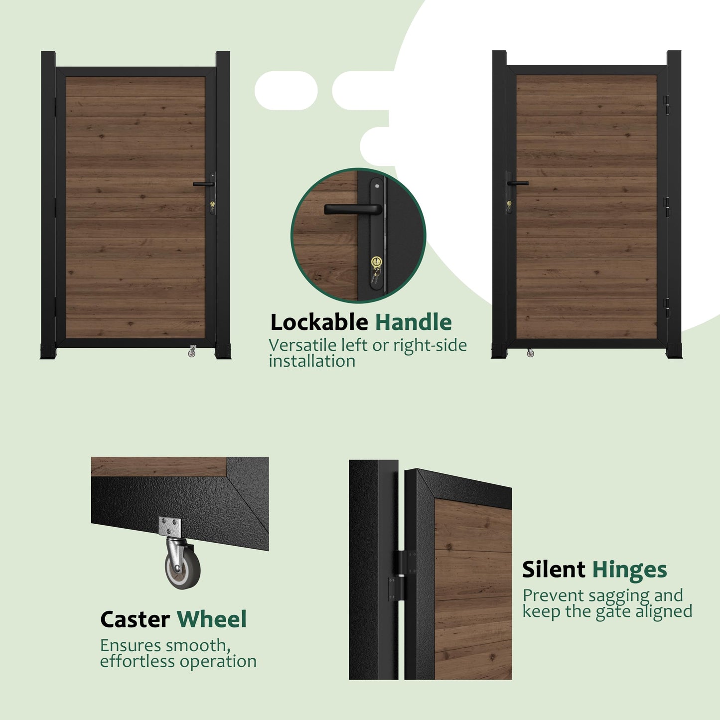 BlueWish 6 x 3 FT Cedar Wood Fence Gate Kit, Board-on-Board Privacy Fence Gate, Aluminum Frame with Security Lock System, Outdoor Garden Yard Complete Gate Kit for Backyard, Pool, Brown