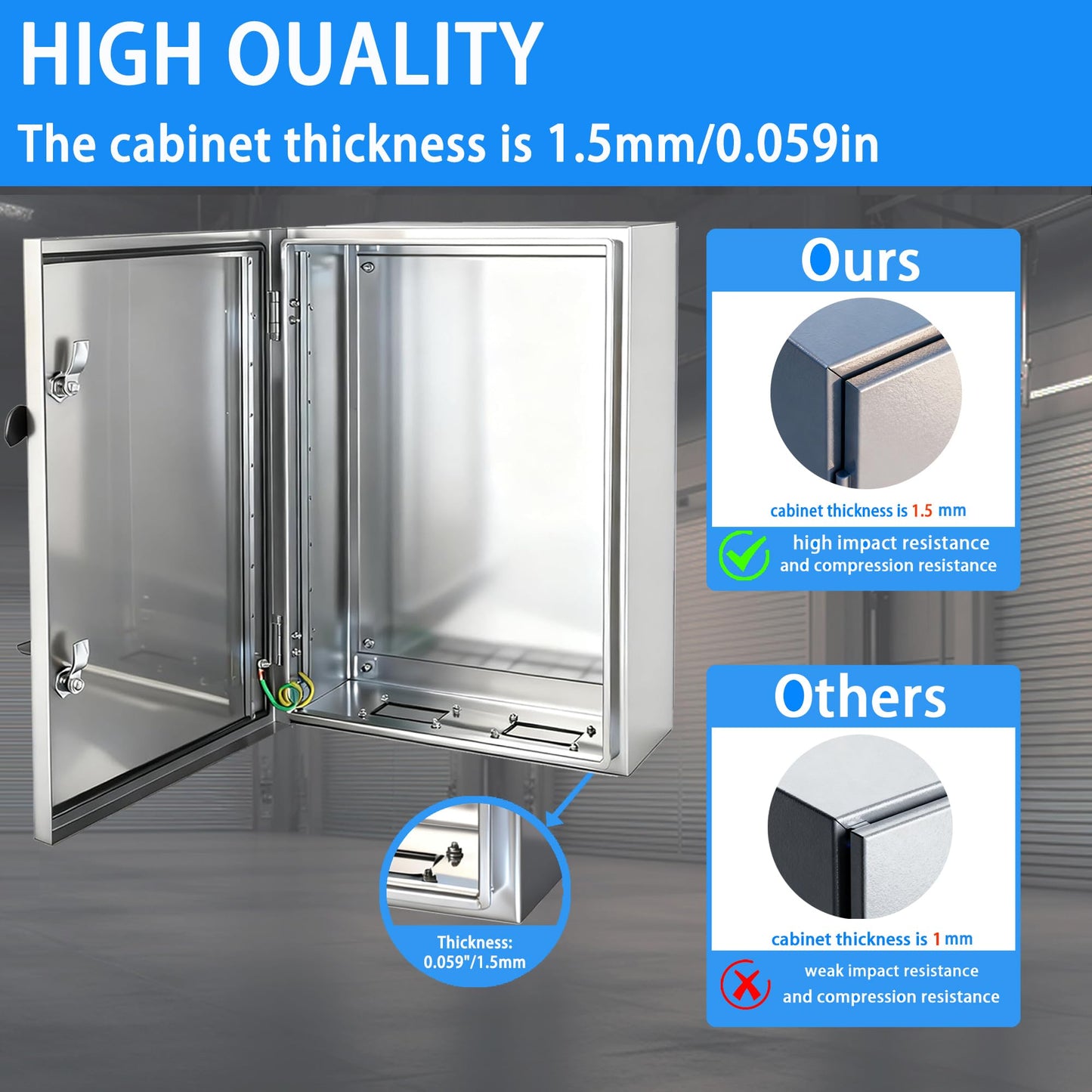 YcXingnon Electrical Enclosure 24x16x12, 304 Stainless Steel Enclosure IP66 Waterproof and Dustproof Metal Electrical Box Indoor and External Wall Hanging